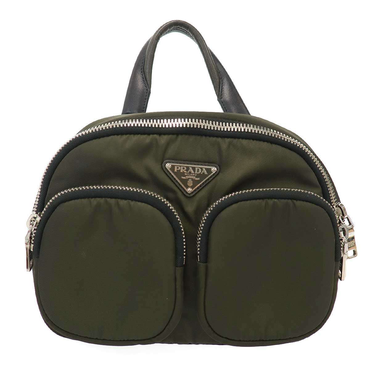 PRADA プラダ ロゴプレートナイロン うしろ側容器に並べる 1BZ049 カーキ - 【中古】 ITI2WW1O2CTO