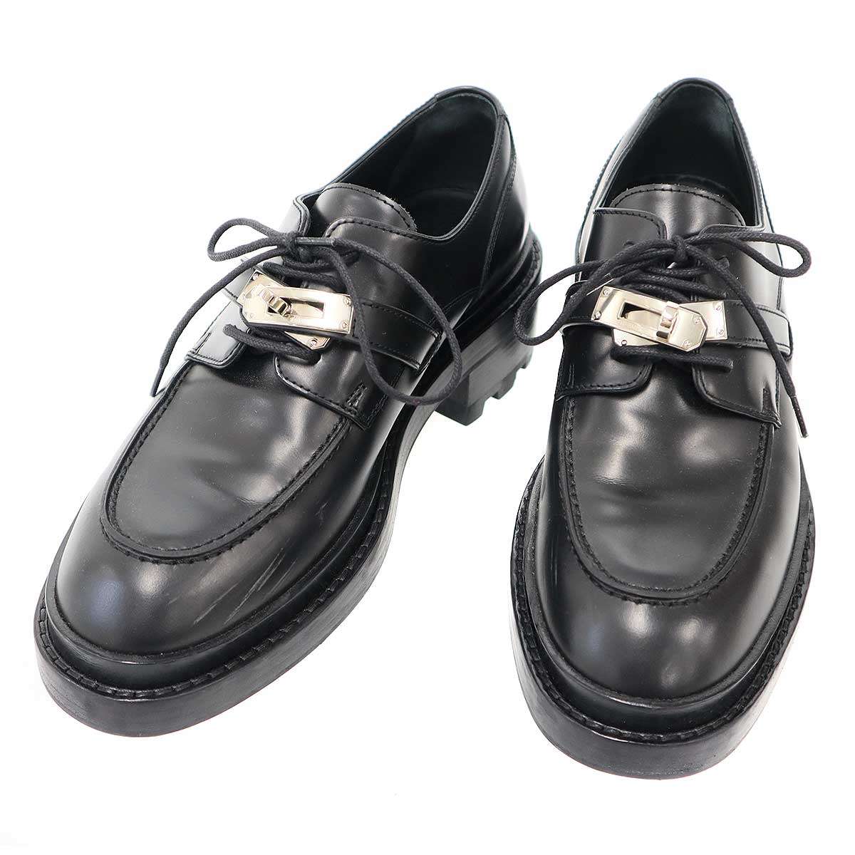 HERMES エルメス ケリー 力くらべ 一塁手 なめし革シューズ WS222072Z 黒いこと 37 【中古】 IT973M2RMF6C