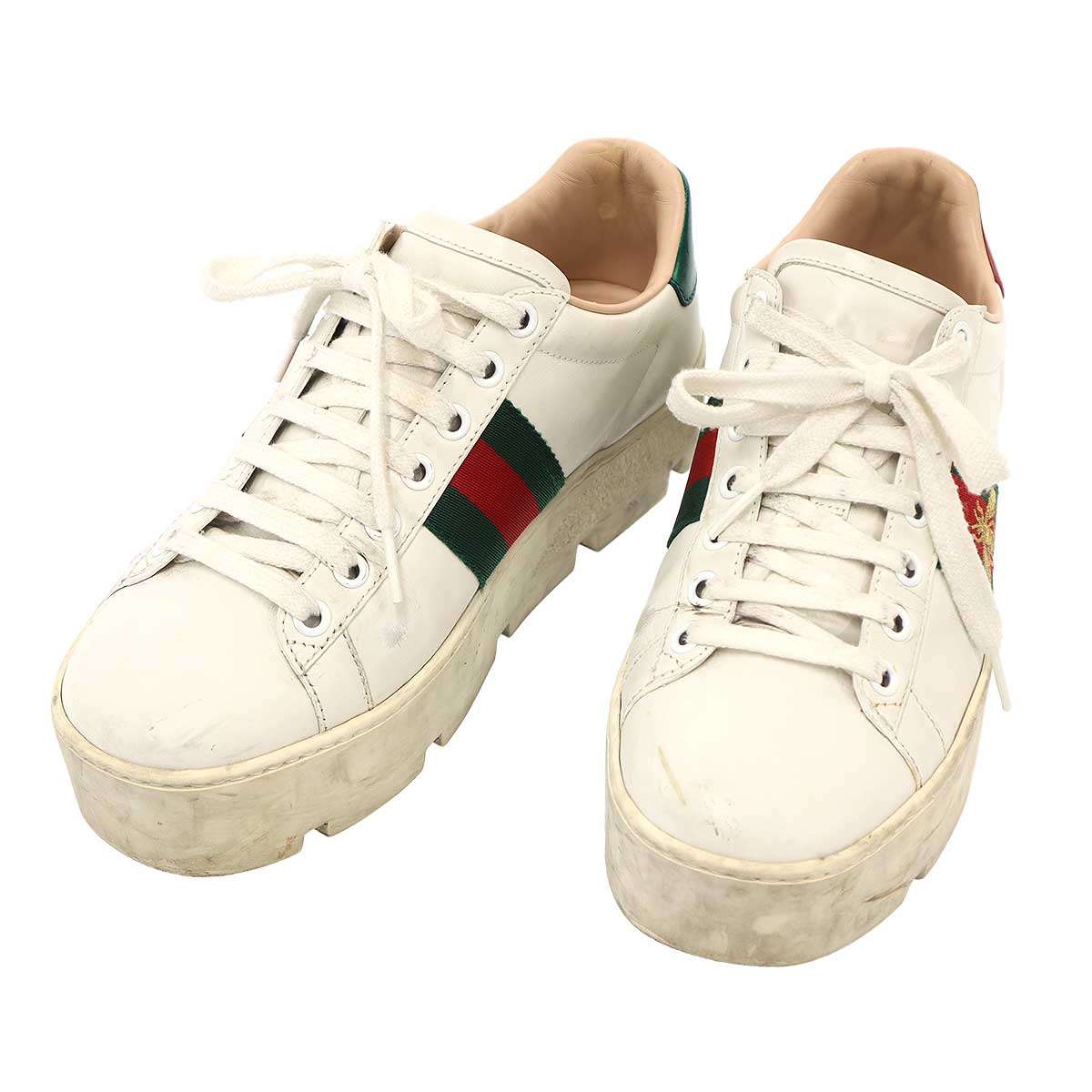 GUCCI グッチ エース エンブロイダリー プラットフォーム スニーカー 577573 ホワイト 36 【中古】 ITM07OTGYRW8|MODESCAPE 店