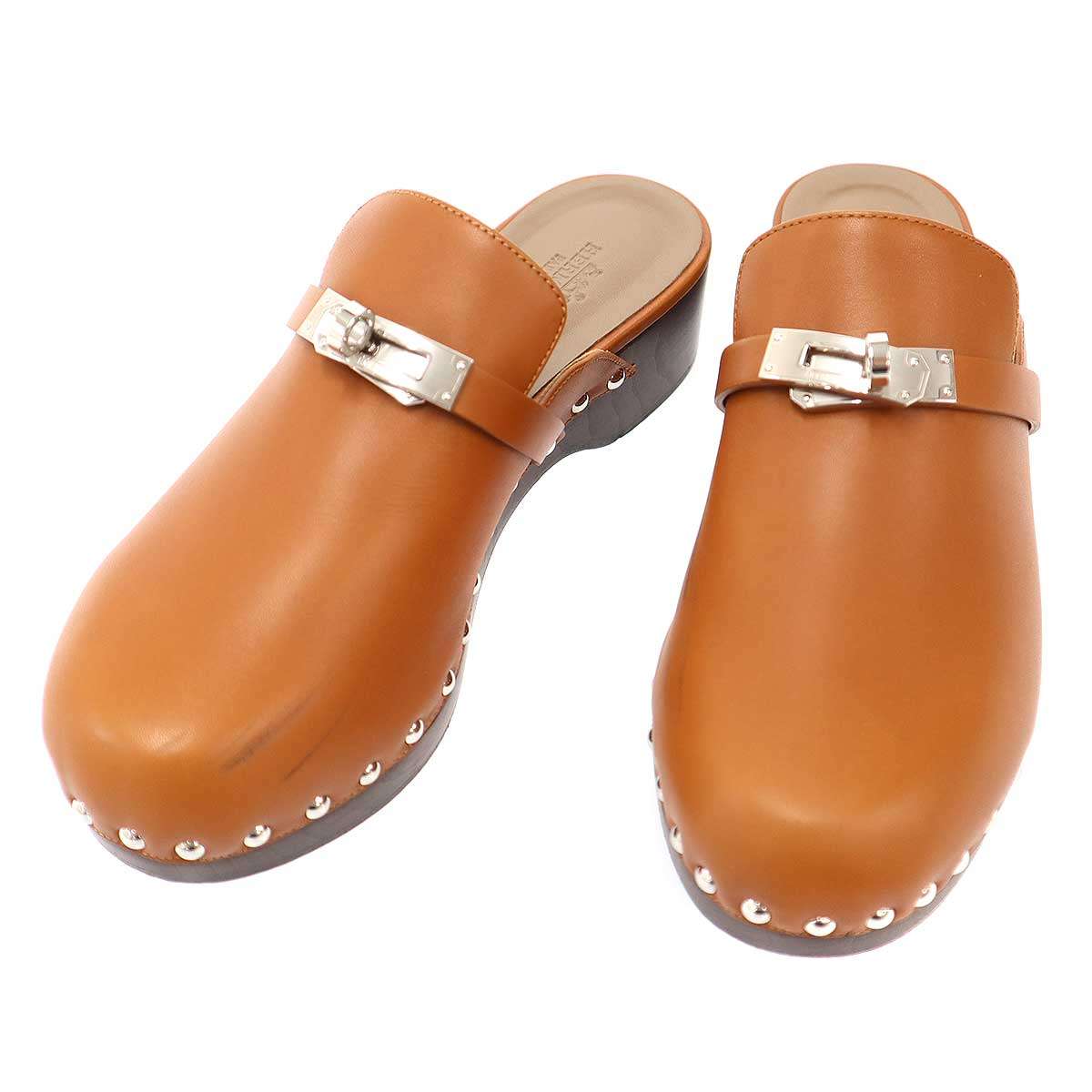 HERMES エルメス Carlotta mule カルロッタ 下駄 ケリーサンダル 211078Z 赤銅色 37 【中古】 IT6R2DCESSZK
