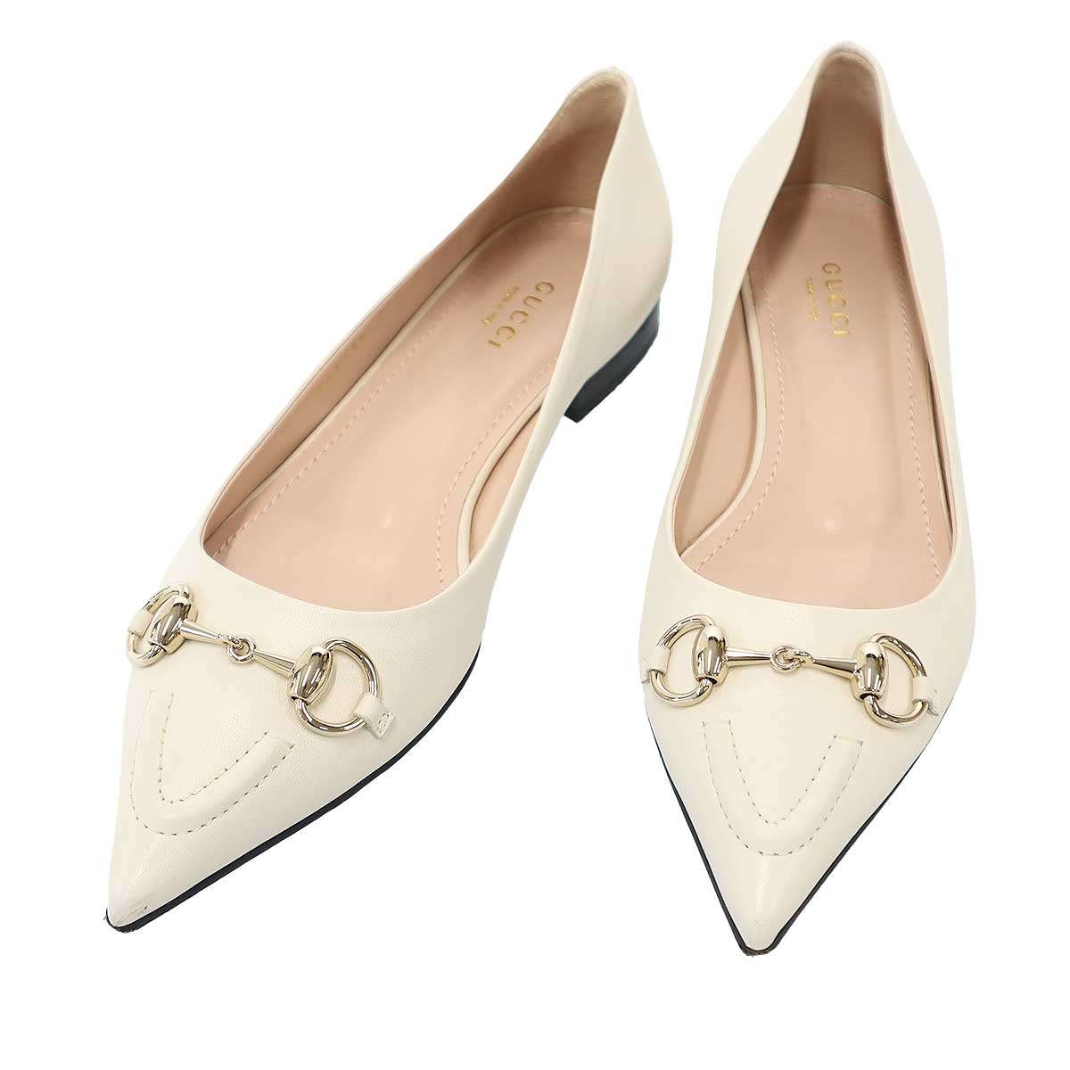 GUCCI グッチ 導管ビット 平ったいパンプス 787776 ベージュ 37 1/2 【中古】 ITWA67DH8CE8