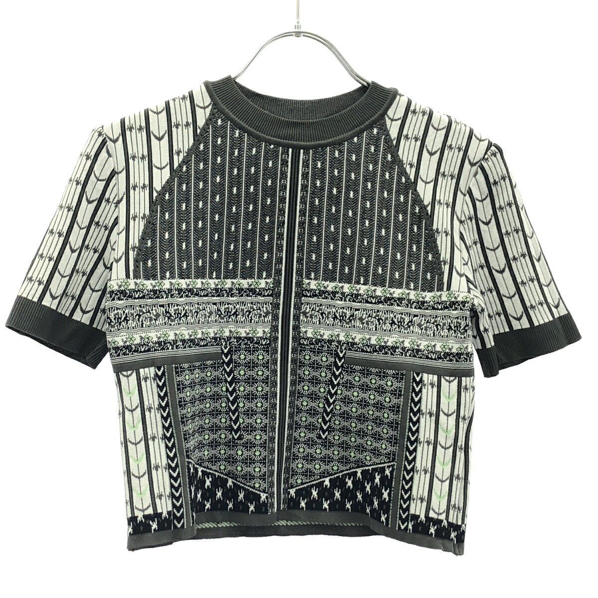 mame kurogouchi マメ科植物 クロゴウチ 25SS Geometric Pattern Knitted Top ジオメトリックニットトップス MM25SS-KN086 薄墨色 1 【中古】 IT9RHRPZHX7F