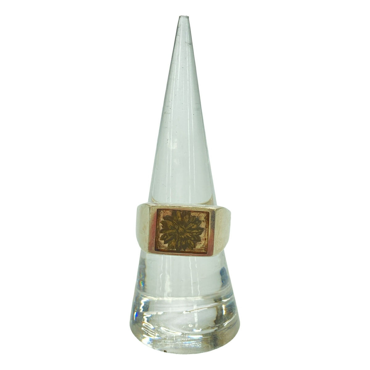 XOLO JEWELRY ショロジュエリー Signet Ring with Gray \u0026Gold Flower フラワーシグネットリング  しろがね色 約16号 【中古】 IT7D49FERLO8