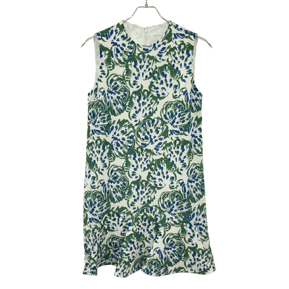 Victoria Victoria Beckham  ヴィクトリアヴィクトリアベッカム ノースリーブレーヨンフラワーワンピース  白いことr×緑であること UK6 【中古】 IT60KYMXFHCA