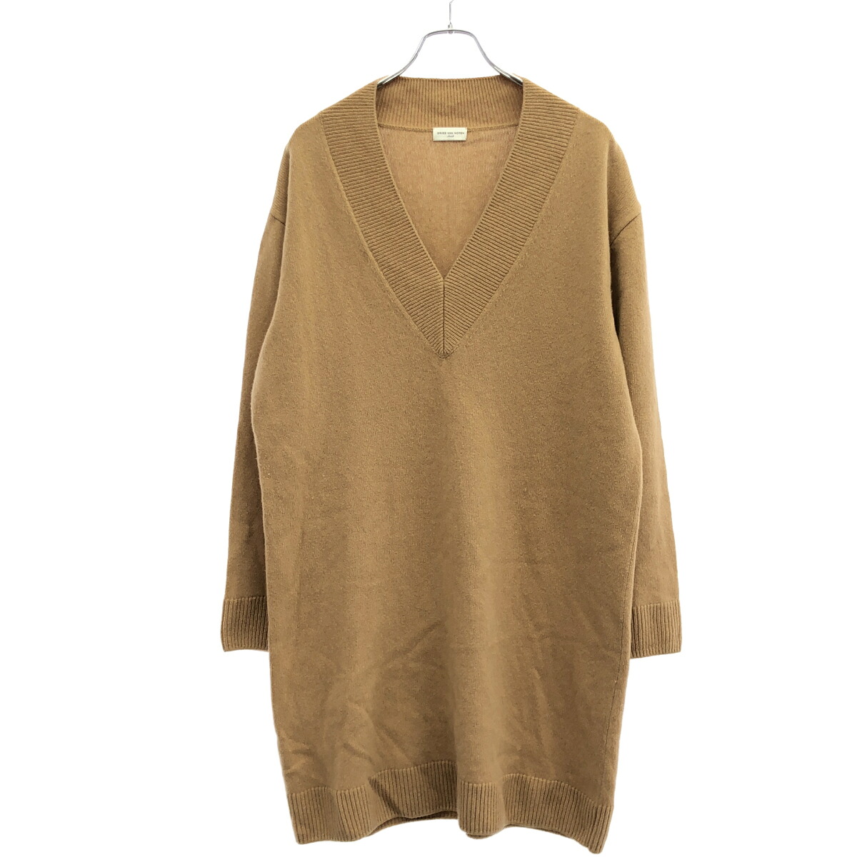 DRIES VAN NOTEN ドリスヴァンノッテン 21AW Vネックウールニットワンピース  キャメルブラウン S 【中古】 ITWMX6DY6408