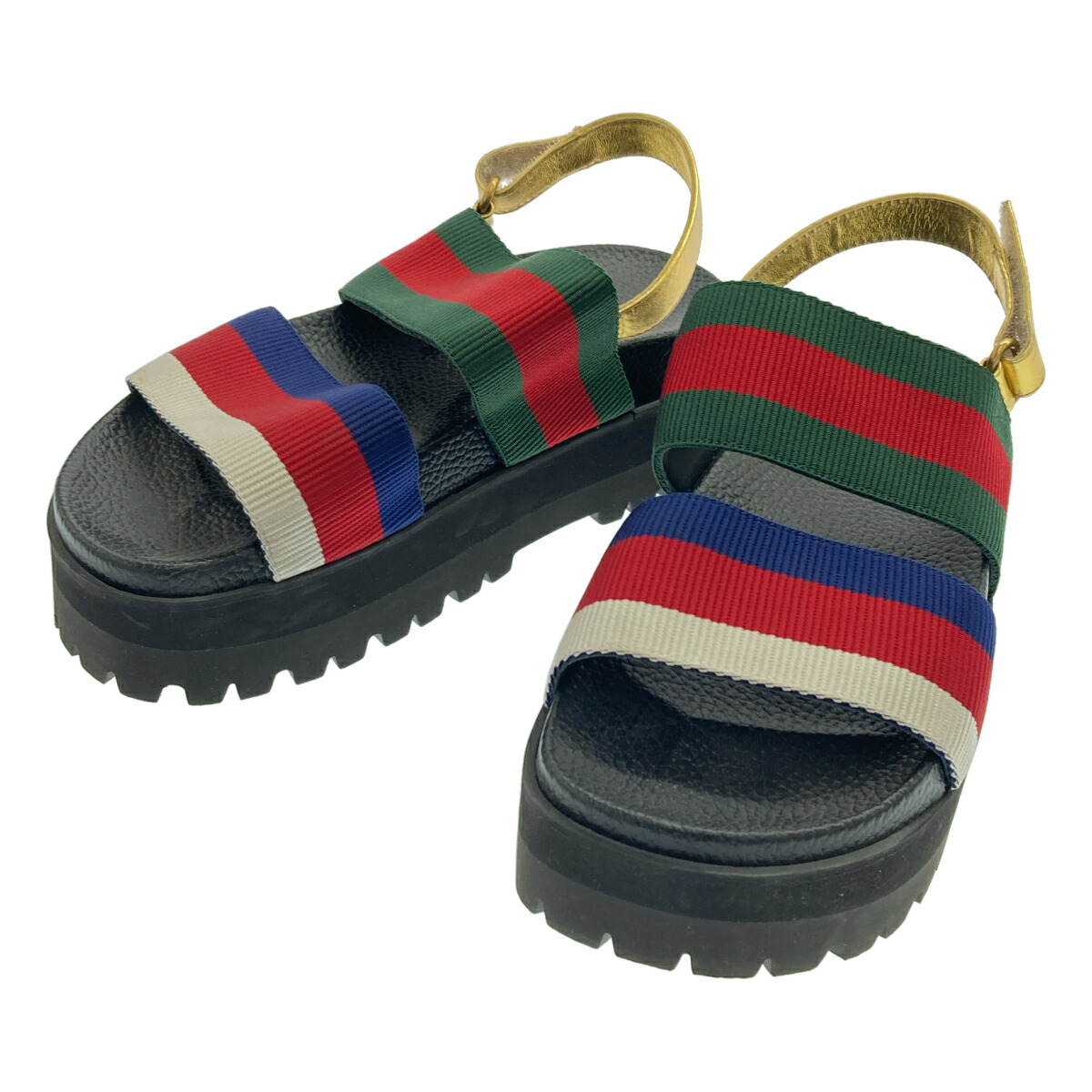 GUCCI グッチ ウェッブ 縞模様 プラットホームサンダル 454652 入り合わせる 36 1/2 【中古】 ITAH7PUD2REK