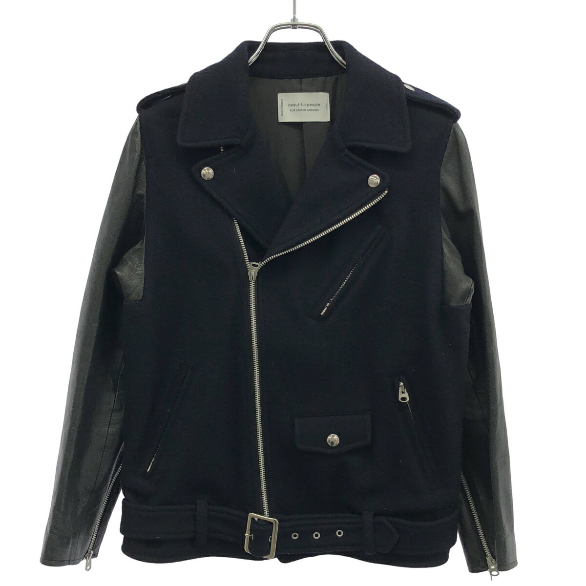 beautiful people×UNITED ARROWS ビューティフルピープル×ユナイテッドアローズ レザースリーメルトンライダースジャケット 1360102401 米国海軍 170 【中古】 IT3WK9T8YLMS