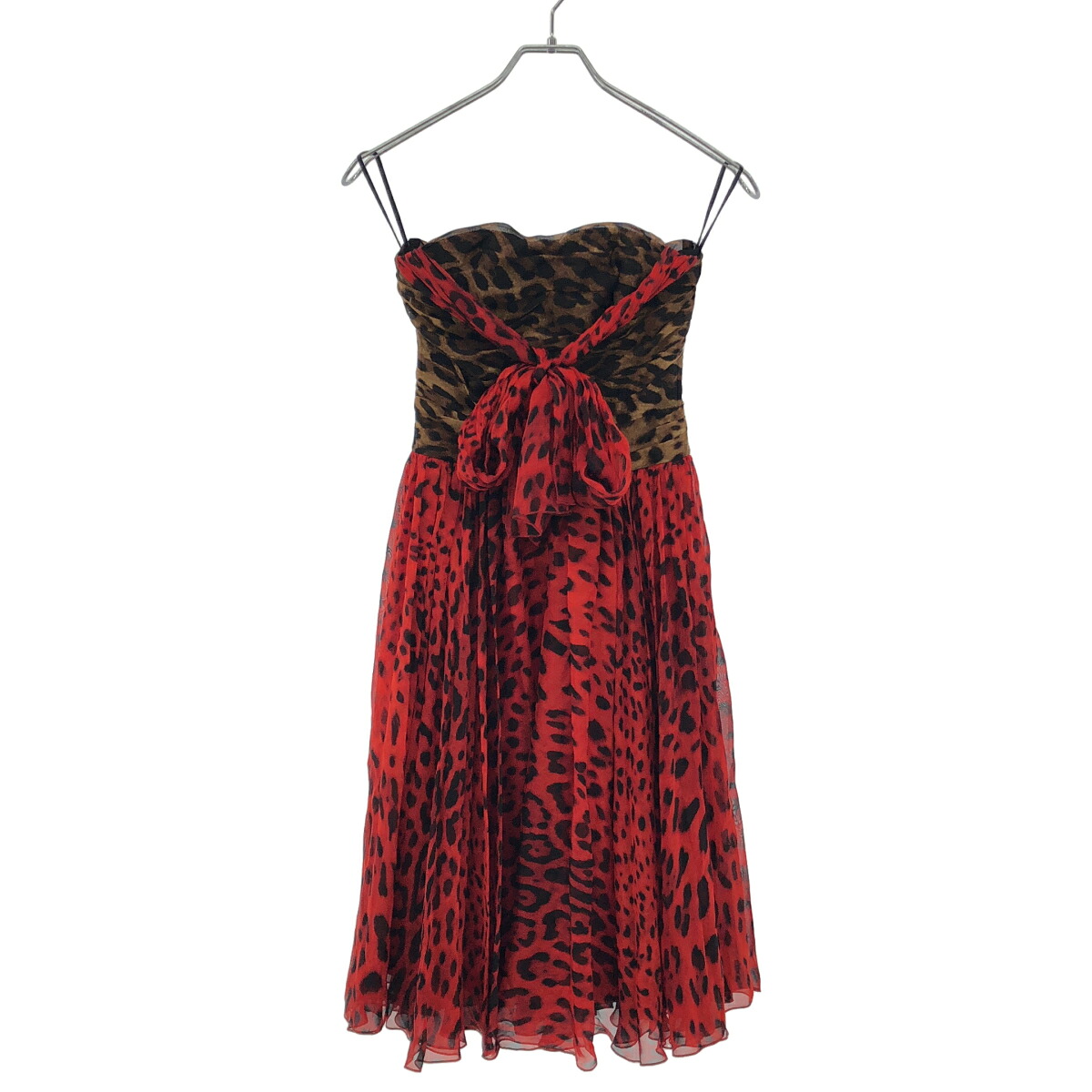 DOLCE&GABBANA ドルチェ＆ガッバーナ オフショルダーレオパードドレス F6L83T レッド&times;ブラウン系 38 【中古】 IT081MVRHJT4｜MODESCAPE 店