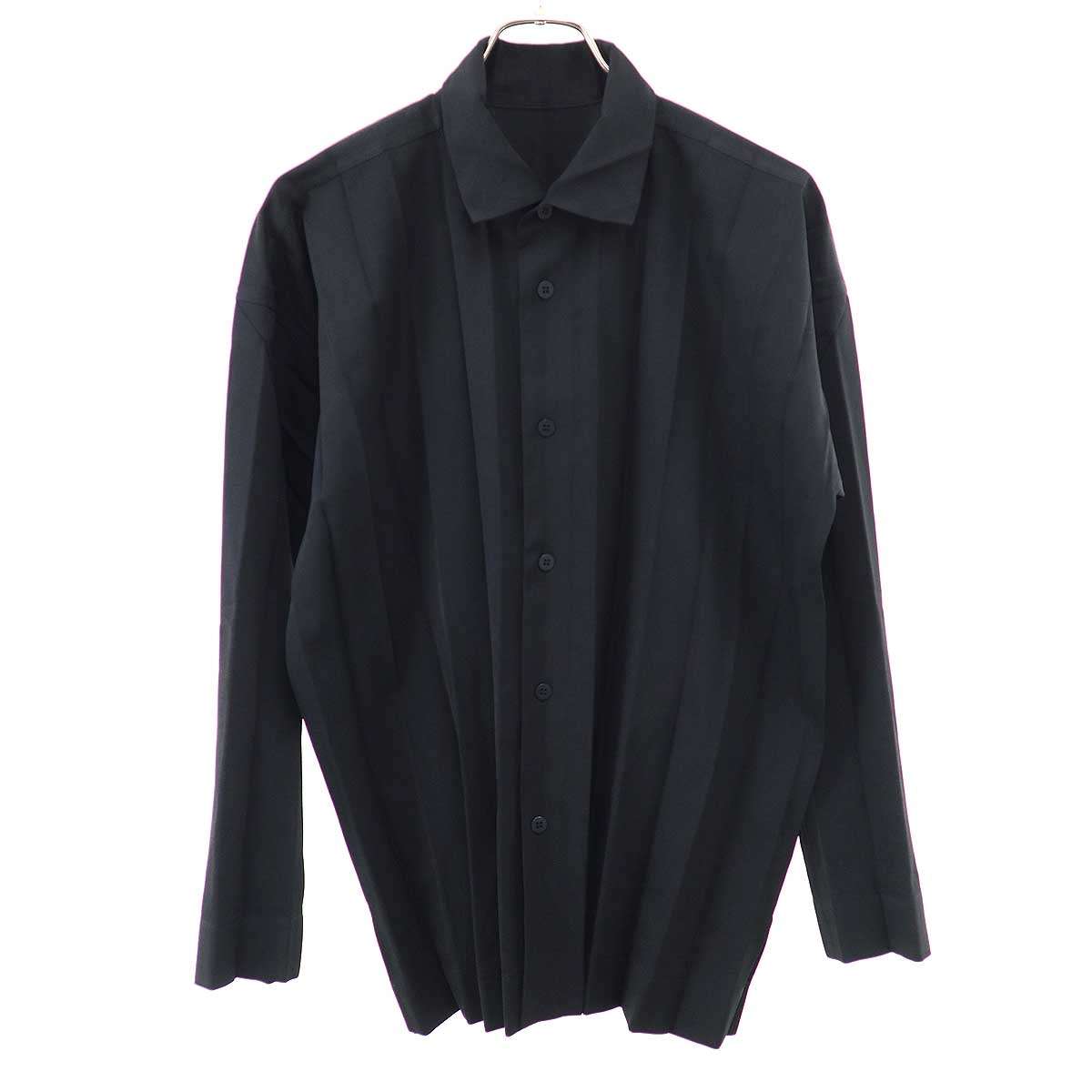 HOMME PLISSE ISSEY MIYAKE オム プリッセ イッセイ ミヤケ 26SS EDGE ENSEMBLE プリーツレギュラーカラーシャツ HP61-FJ176 黒いこと 2 【中古】 ITKGY8RHKS47