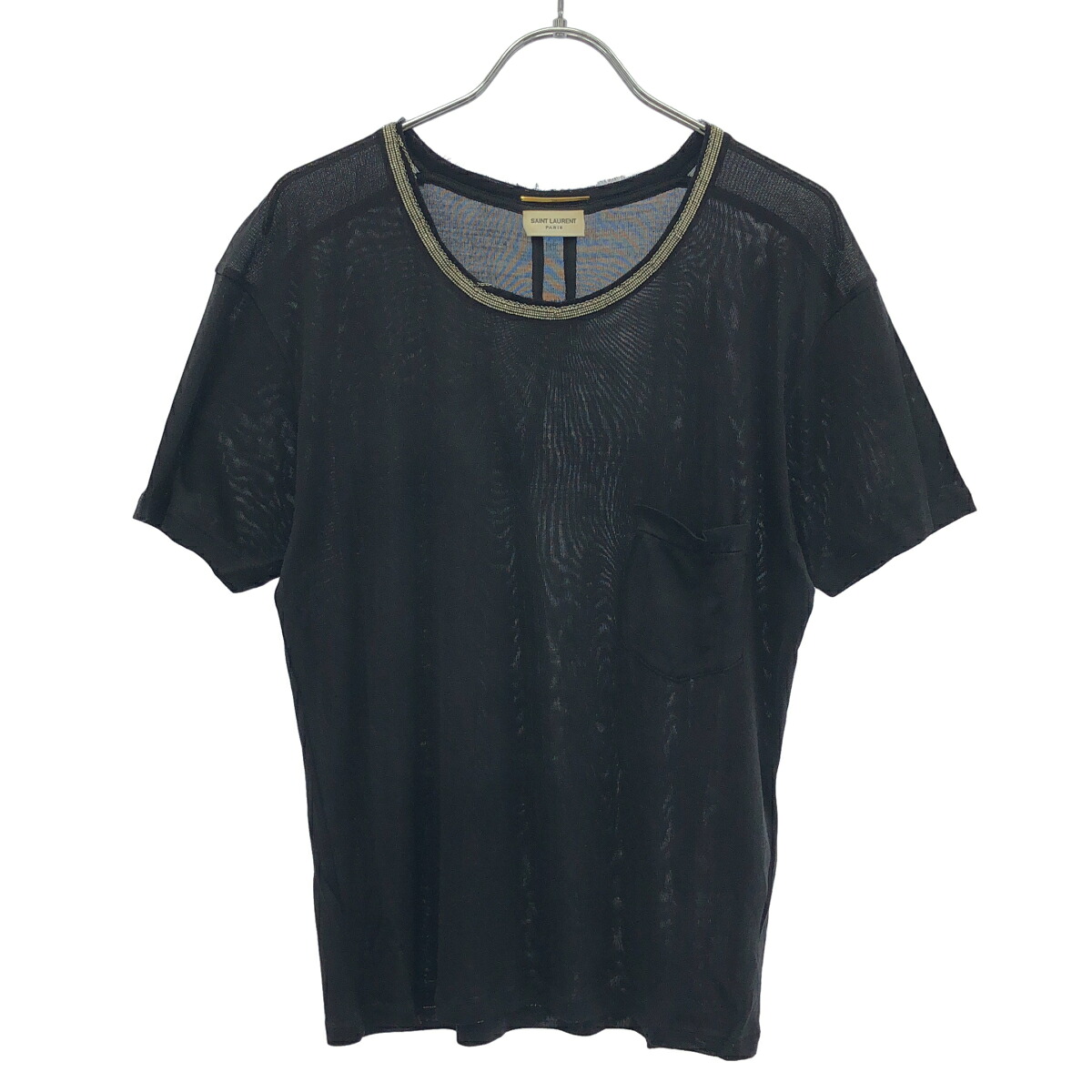 SAINT LAURENT PARIS サンローラン 光の都市 13SS チェーンストーンネックデザインプルオーバー 321017 Y2AS2 黒いこと XS 【中古】 ITPZ4I9LWZBW