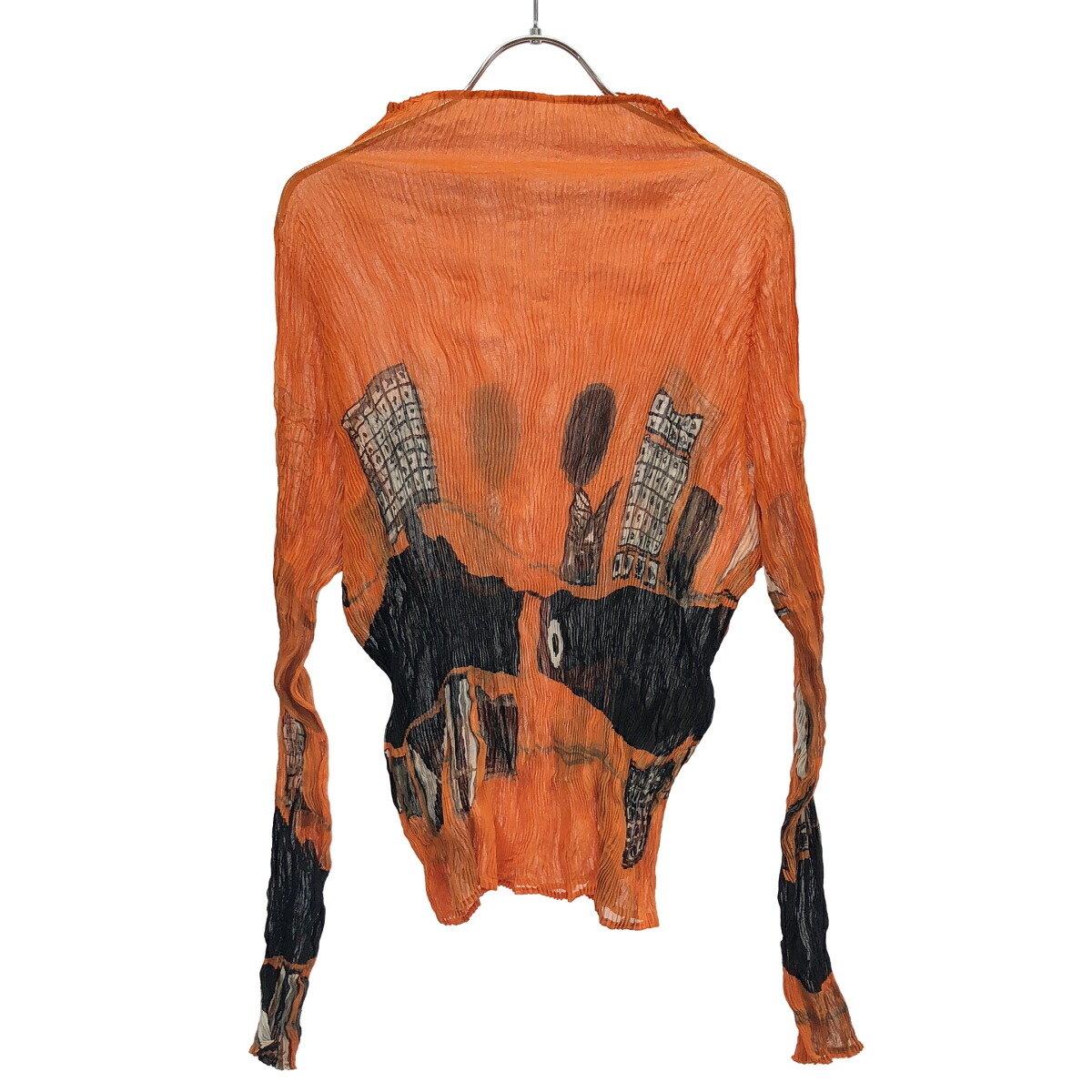 ISSEY MIYAKE イッセイミヤケ 2007SS グラフィックハイネックプリーツカットソー IM71-FJ977 オレンジ色 M 【中古】 ITKVBCQXMHZ0