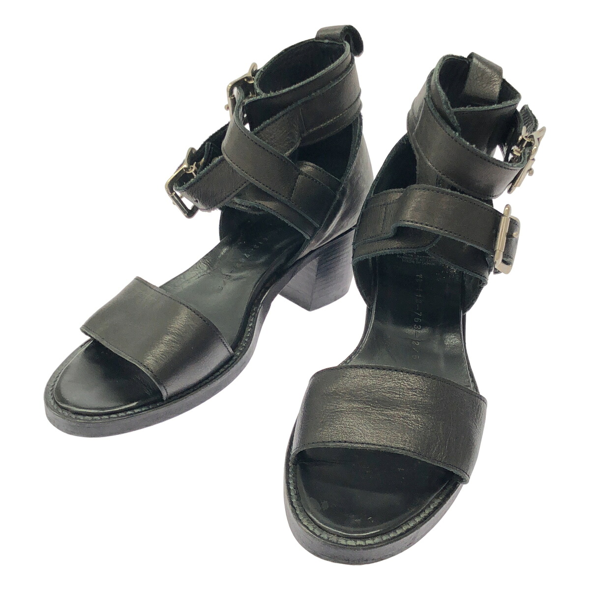 Y's Yohji Yamamoto ワイズ ヨウジヤマモト ダブルベルトストラップレザーヒールサンダル YB-E13-763 ブラック 5 【中古】 IT1WQZYH10AX|MODESCAPE 店