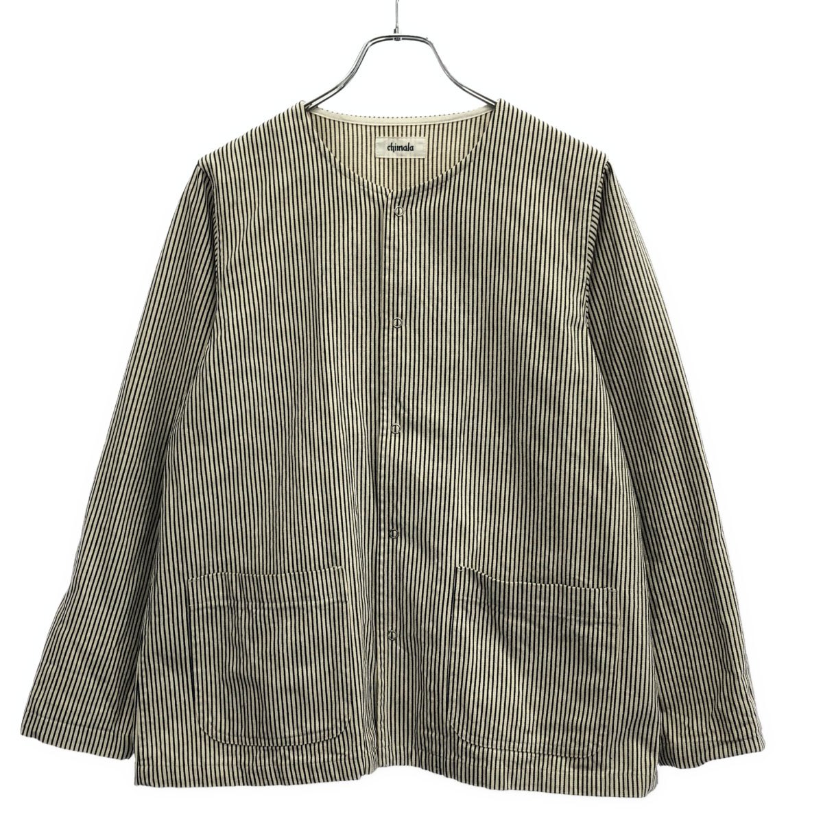 chimala チマラ ヒッコリーストライプノーカラージャケット 15-010-450-0048 白いこと×米国海軍 XS 【中古】 ITX2LI6UHXKA