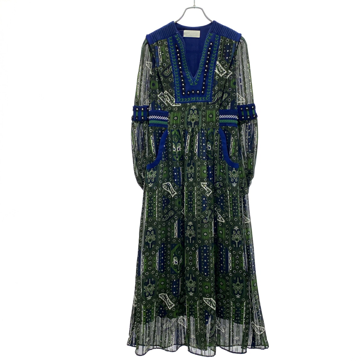 mame kurogouchi マメ科植物 クロゴウチ 20AW Stained Glass Printed Dress お召しもの衣装 MM20PF-DR701 緑であること 米国海軍 2 【中古】 ITT2K1NC9SBY