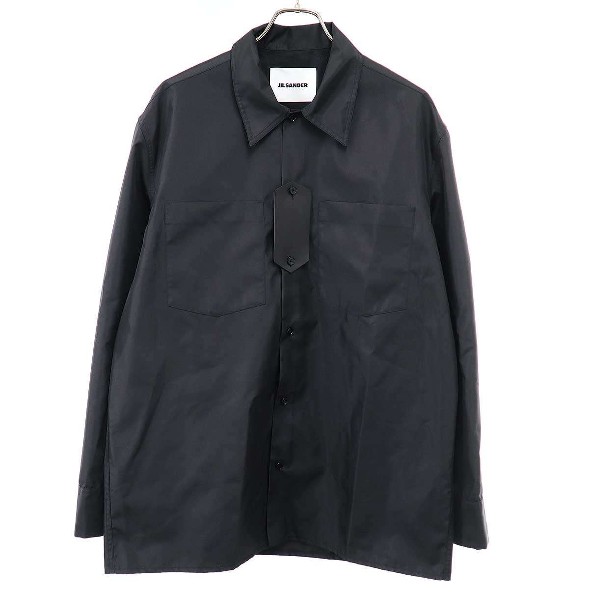 JIL SANDER ジルサンダー 23SS レザーパッチロングシャツ J22DL0127 J70094 黒いこと 40 【中古】 ITIYMMH31GFM