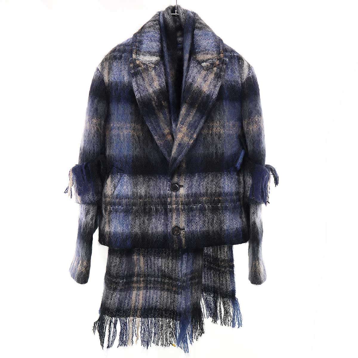 LOEWE ロエベ 25AW モヘアウールブレンド スカーフチェックジャケット S540Y02XC6 青碧 32 【中古】 IT3ENK8EL41K