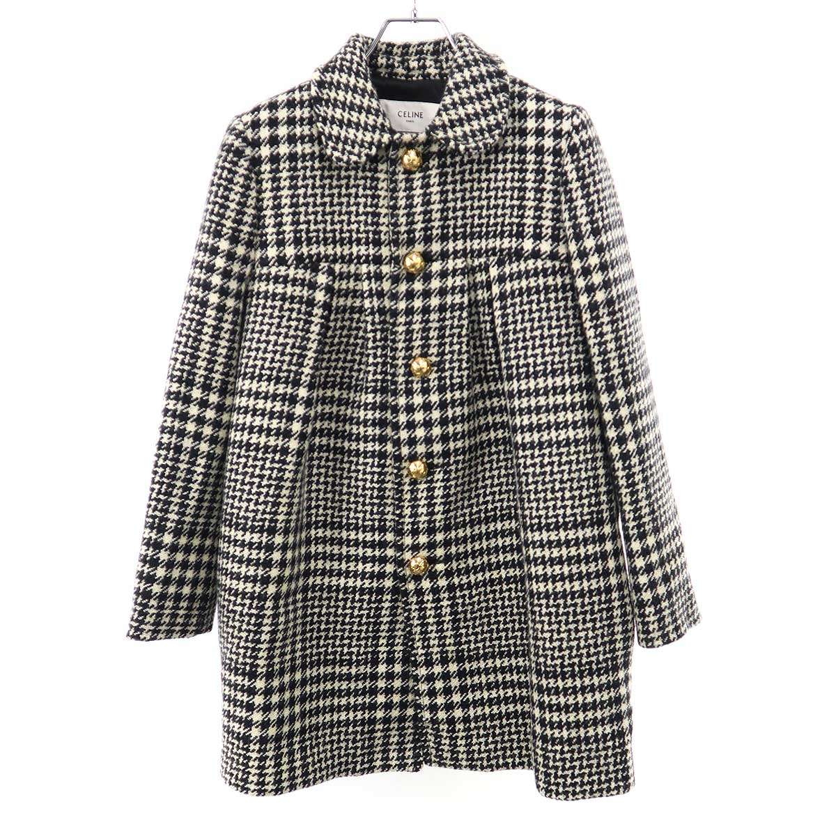 CELINE セリーヌ シックス青少年 厚地の外套 - 羊毛ツィード 2M93C391Z.97IR 黒いこと 白いこと 34 【中古】 ITB682PJRENC