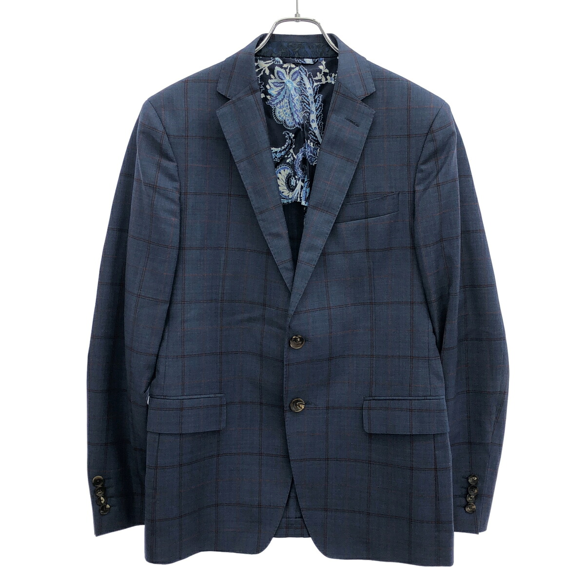 ETRO エトロ 23SS ウールチェック2Bテーラードジャケット&スラックスパンツ セットアップスーツ 231-1A299-1015 ブルー 50 【中古】 ITC6L84SBGP4|MODESCAPE 店