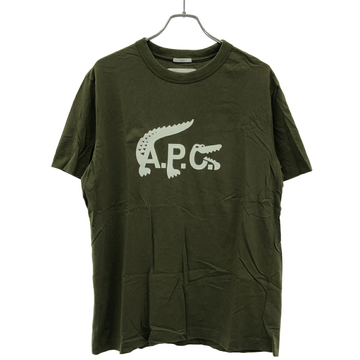 LACOSTE×A.P.C ラコステ アーペーセー フロッキーロゴプリントプルオーバー  カーキ L 【中古】 ITJ8D5ZR8FNQ