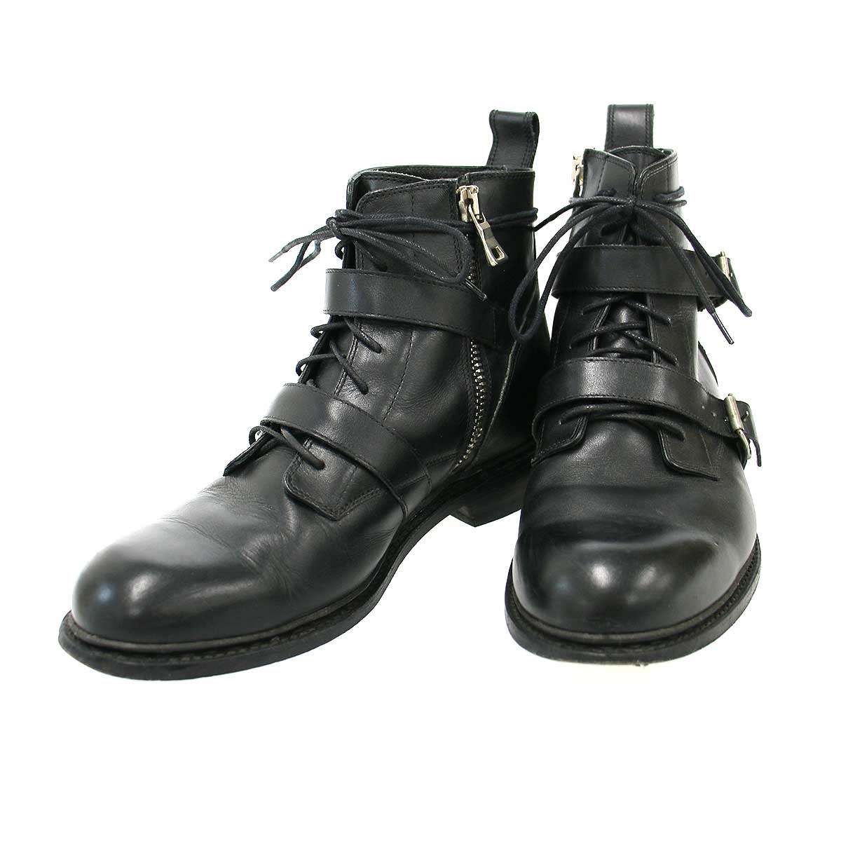 BALMAIN HOMME バルマン オム ベルテッドショートレザーブーツ  黒いこと 41 【中古】 ITEM70A87R32