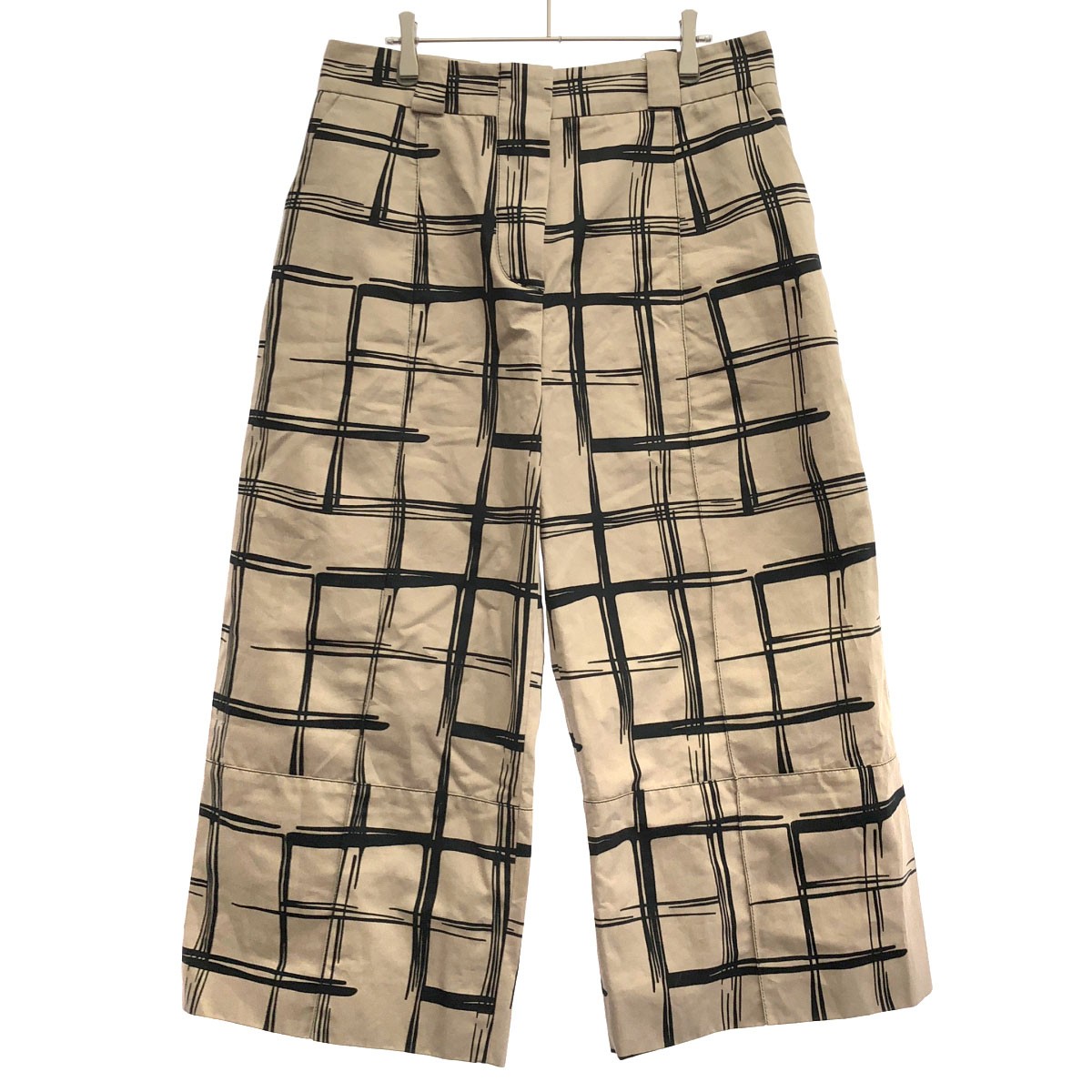 MARNI マルニ 総柄コットンリネンワイドパンツ ベージュ ブラック 42 【中古】 ITQRP66MD2I8｜MODESCAPE 店