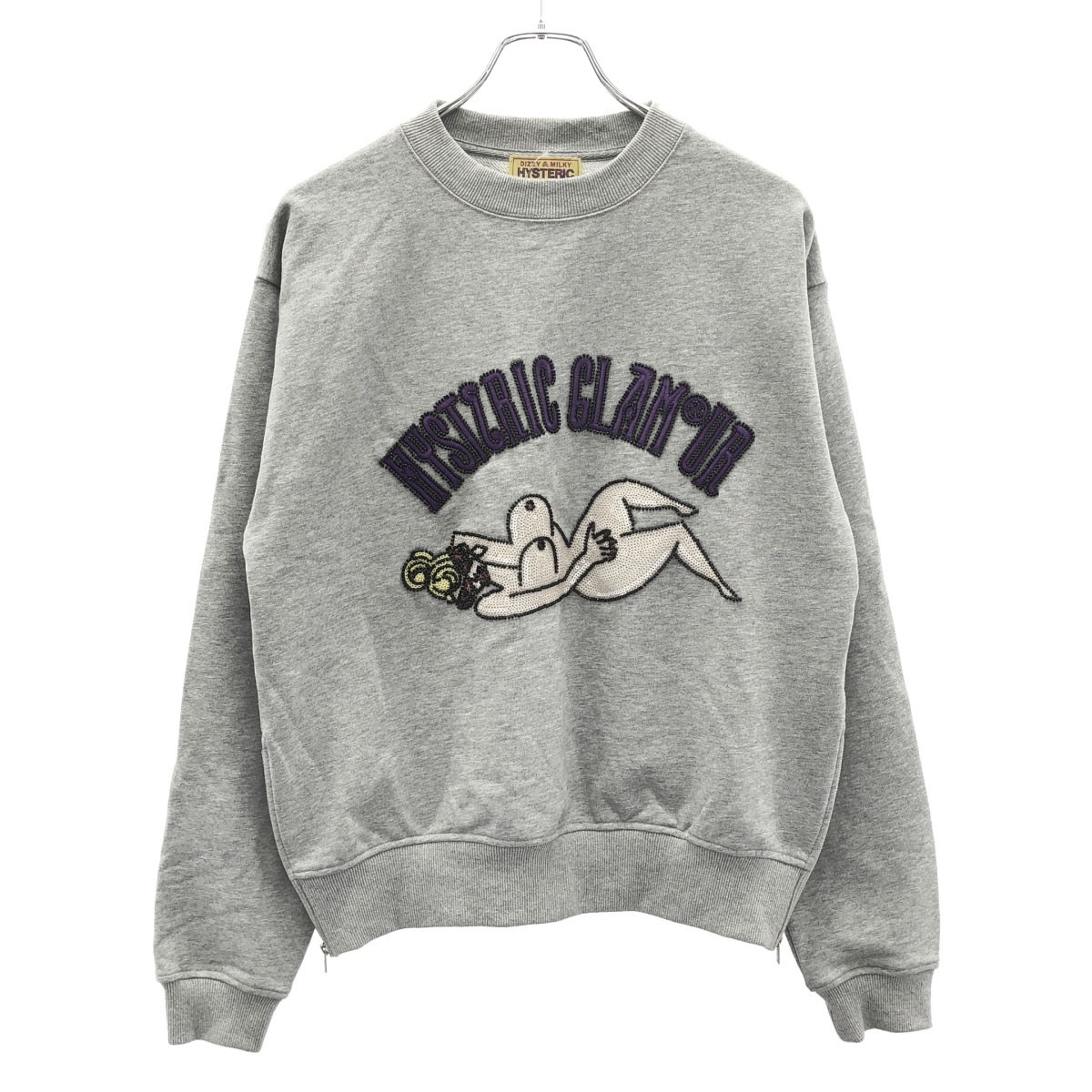 HYSTERIC GLAMOUR ヒステリックグラマー 23SS スパンコールビーズガール スウェットトレーナー 01231CS02 グレー F 【中古】 ITMOUOLUYWAC｜MODESCAPE 店