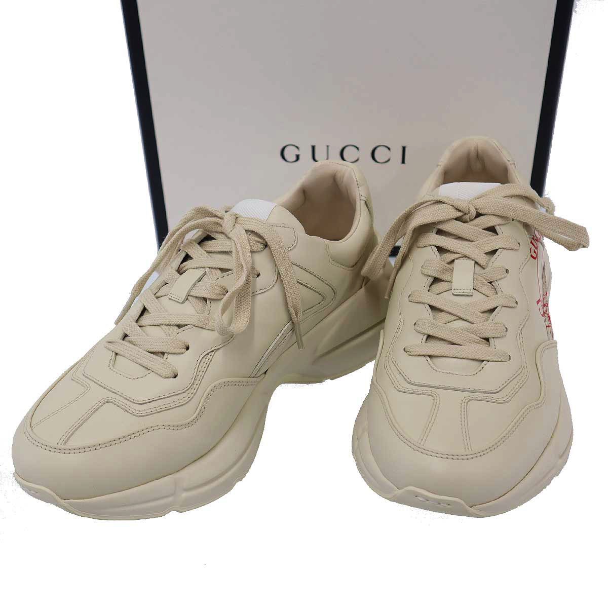 GUCCI グッチ ライトン プリント レザースニーカー 630607 ベージュ 6 【中古】 IT2Y8DW4ZIFS｜MODESCAPE 店