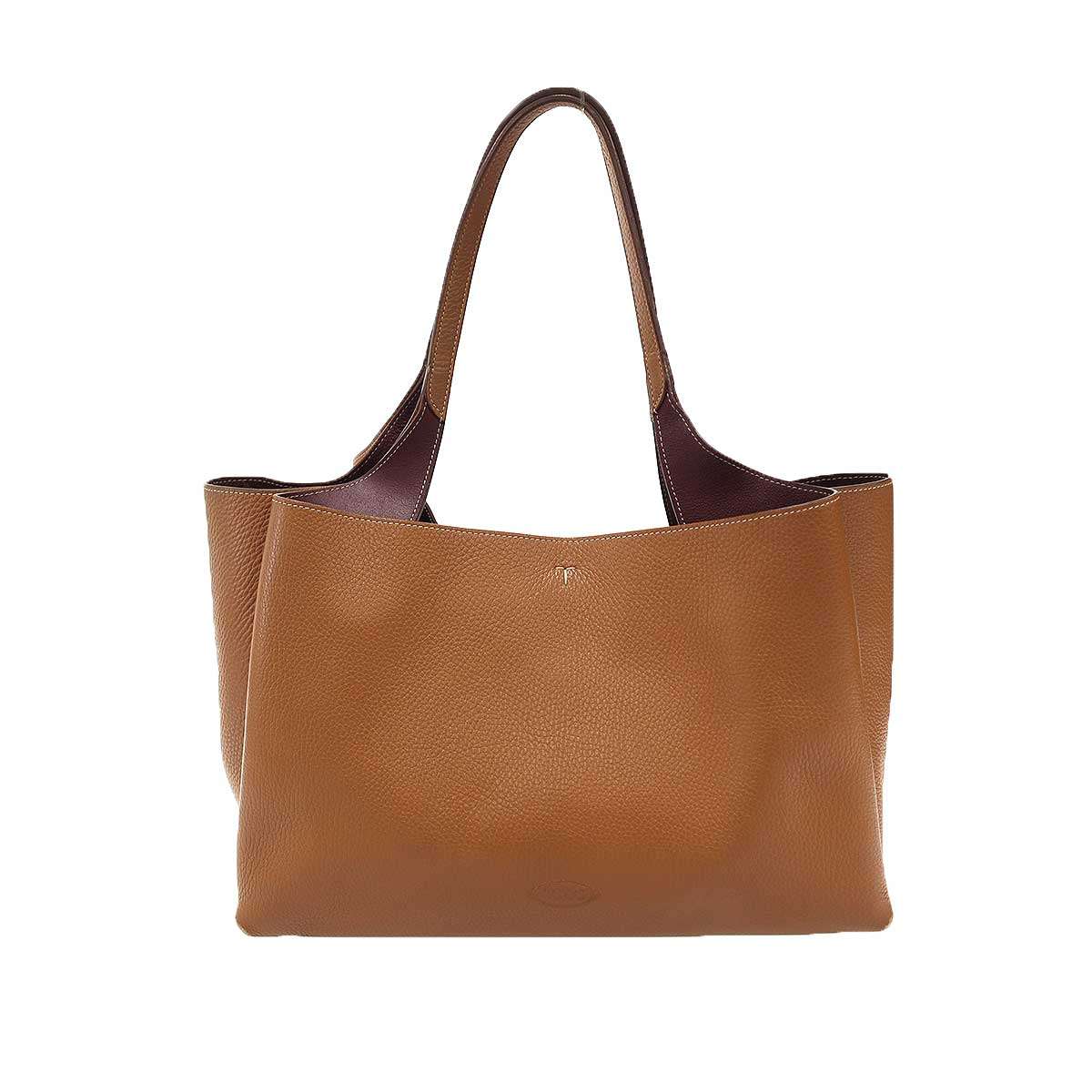 TOD&rsquo;S トッズ Tタイムレス ダブルハンドルレザートートバッグ ミディアム ブラウン 【中古】 ITFTIVHRZUU4｜MODESCAPE 店
