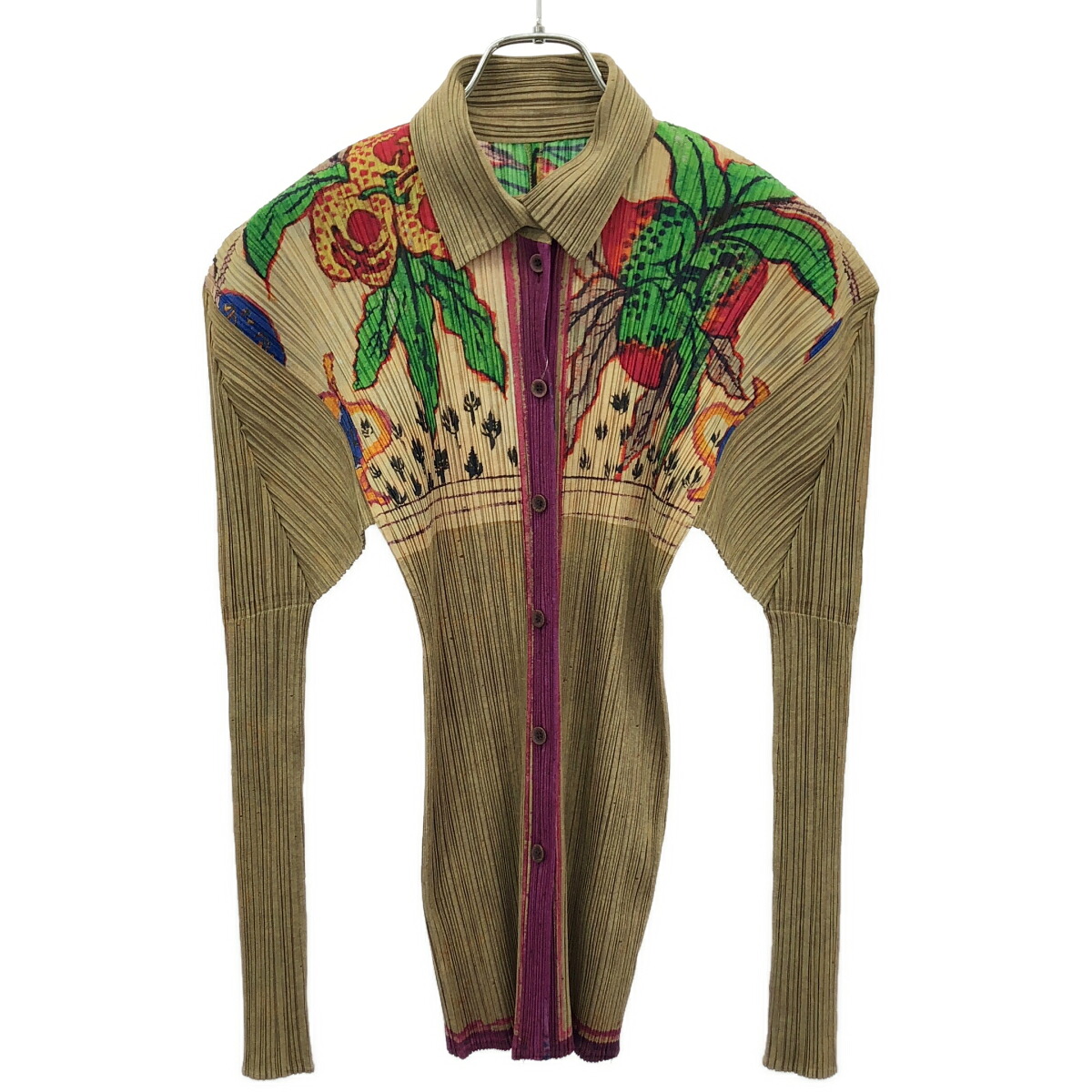 PLEATS PLEASE ISSEY MIYAKE プリーツプリーズ イッセイミヤケ 絵画プリントプリーツシャツ PP84-JK583 ベージュ系 3 【中古】 ITPH1WO5AZQG|MODESCAPE 店