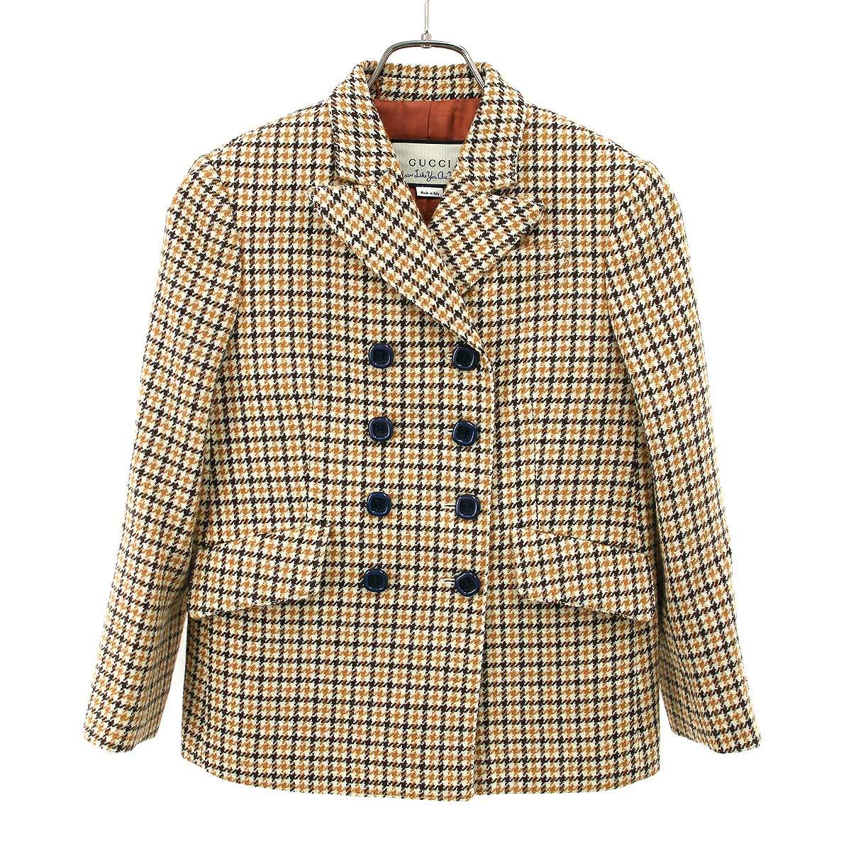 GUCCI グッチ ハウンドトゥーススクエアダブルボタンジャケット 633345 ベージュ 38 【中古】 ITBU5SSBSOZI｜MODESCAPE 店