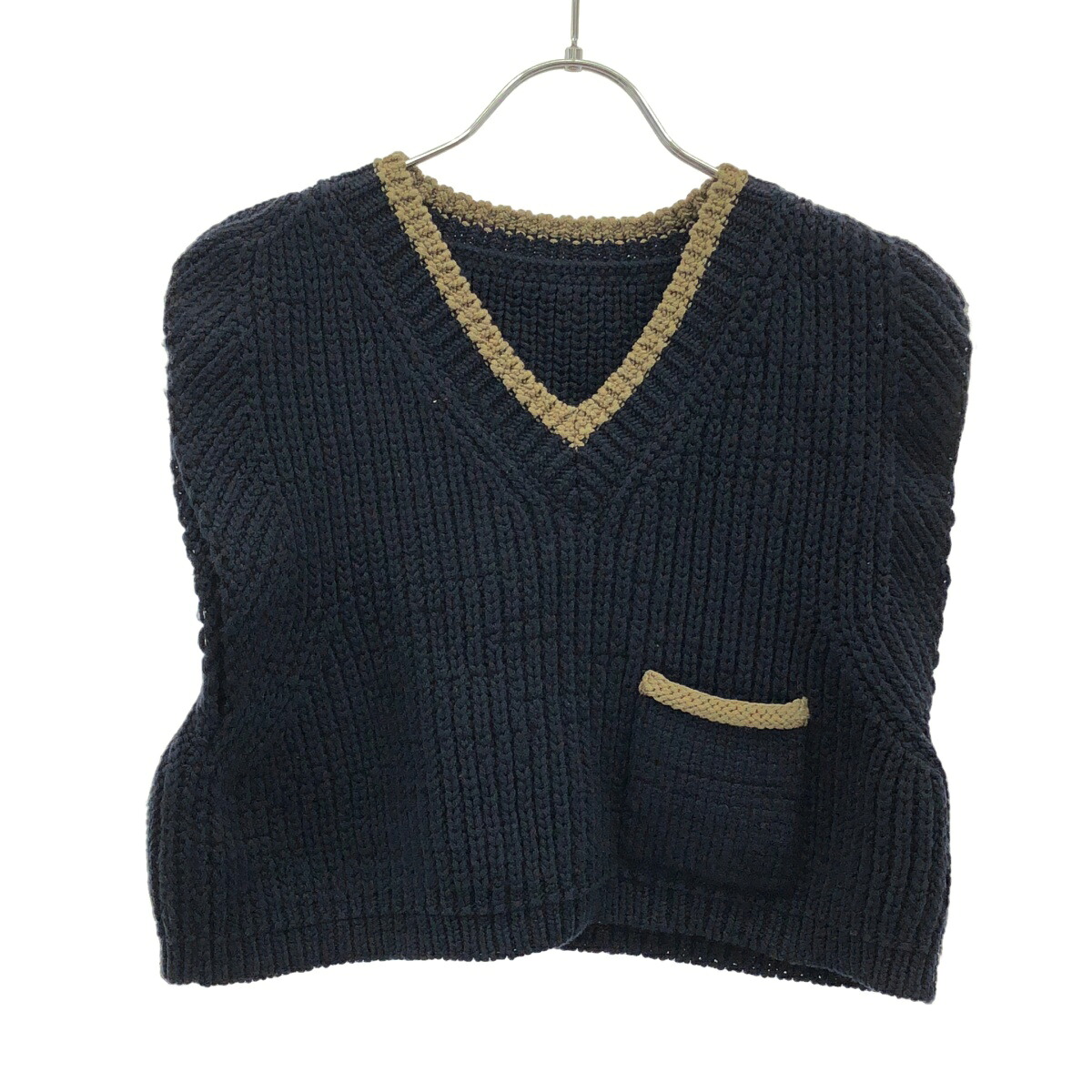 JACQUEMUS ジャックムス Le Haut Pipa Chunky Knit Vest クロップドニットベスト ネイビー 34 【中古】 IT3YC6PQCMGW|MODESCAPE 店