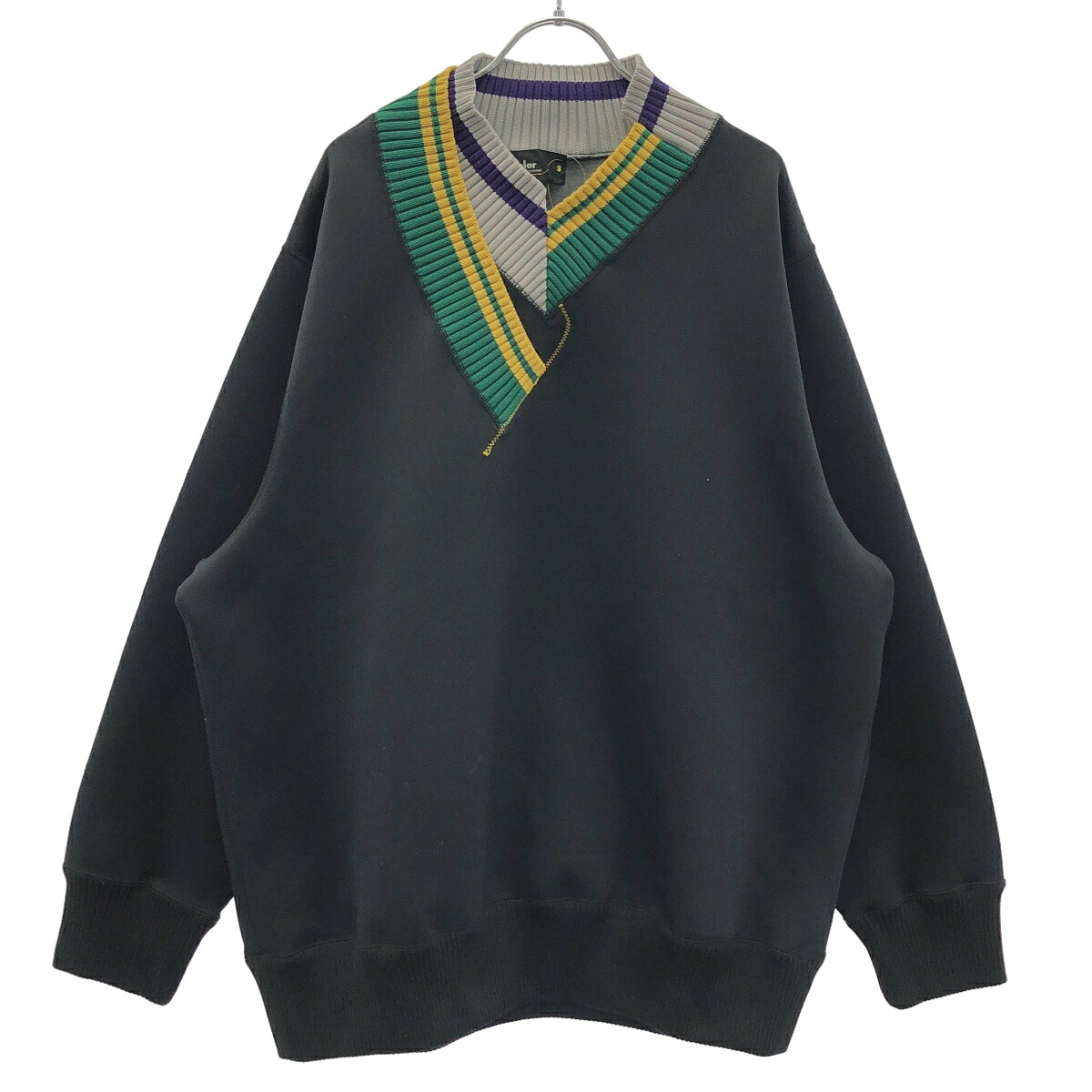kolor カラー 21AW MIX V-NECK SWEAT ネオプレン ミックスVネックスウェットプルオーバー 21WCM-T02202 ブラック 3 【中古】 ITCE8D4I4LD4|MODESCAPE 店