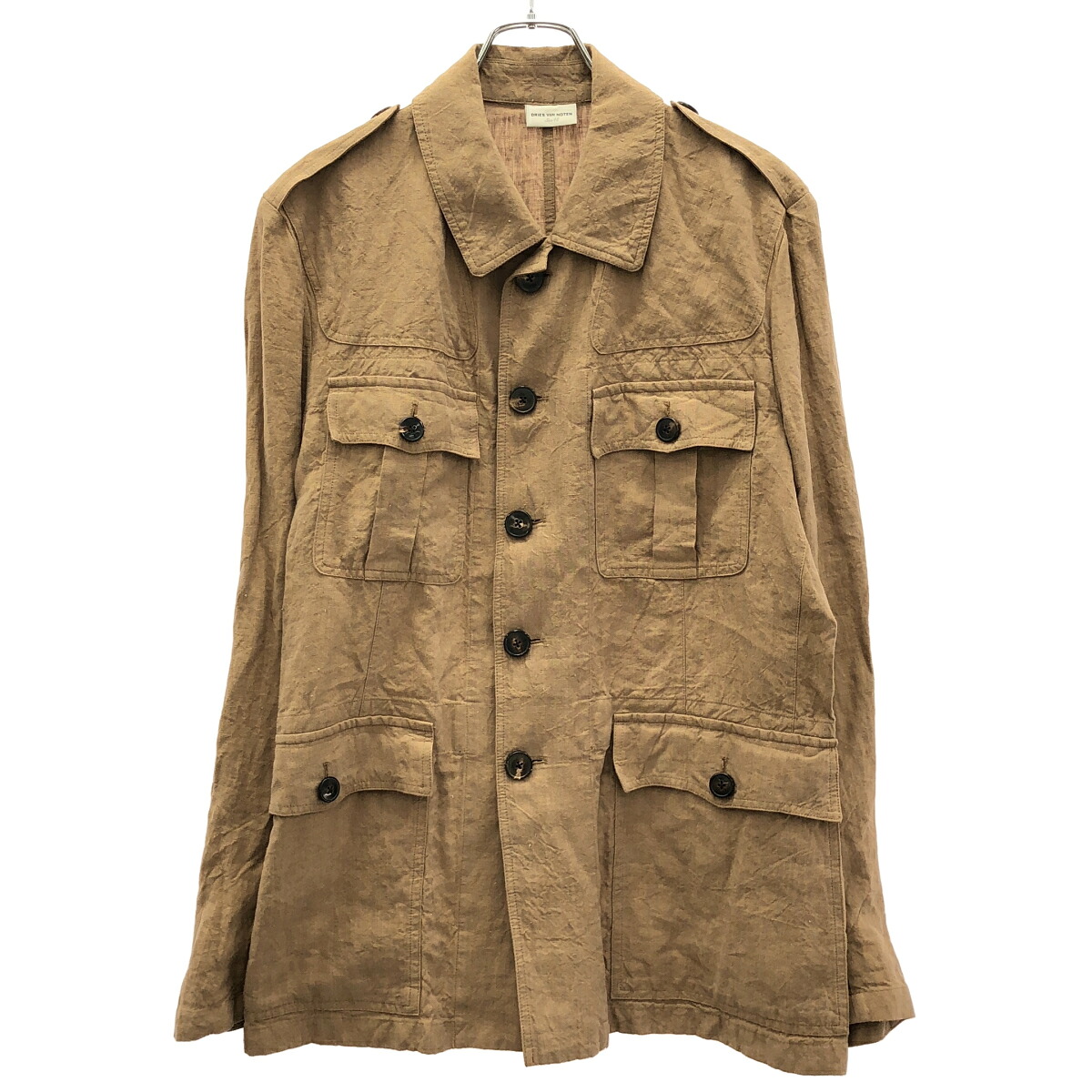 DRIES VAN NOTEN ドリスヴァンノッテン リネンサファリジャケット 1157-343-0363 ブラウン系 48 【中古】 ITU0EB195SY6|MODESCAPE 店