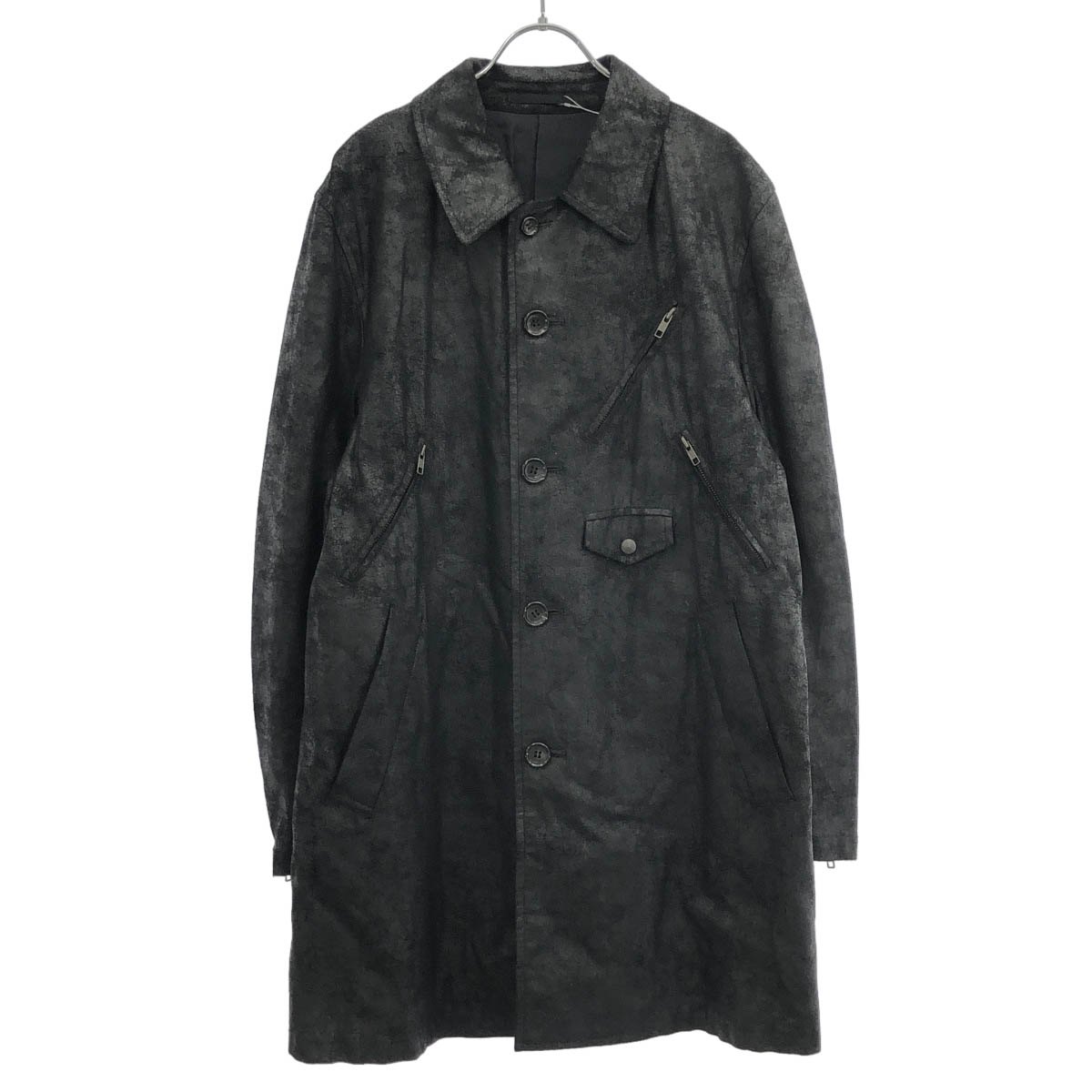 COMME des GARCONS HOMME コムデギャルソンオム 2005AW フェイクレザーステンカラーコート HP-C001 ブラック M 【中古】 IT5E4JDAD76S|MODESCAPE 店