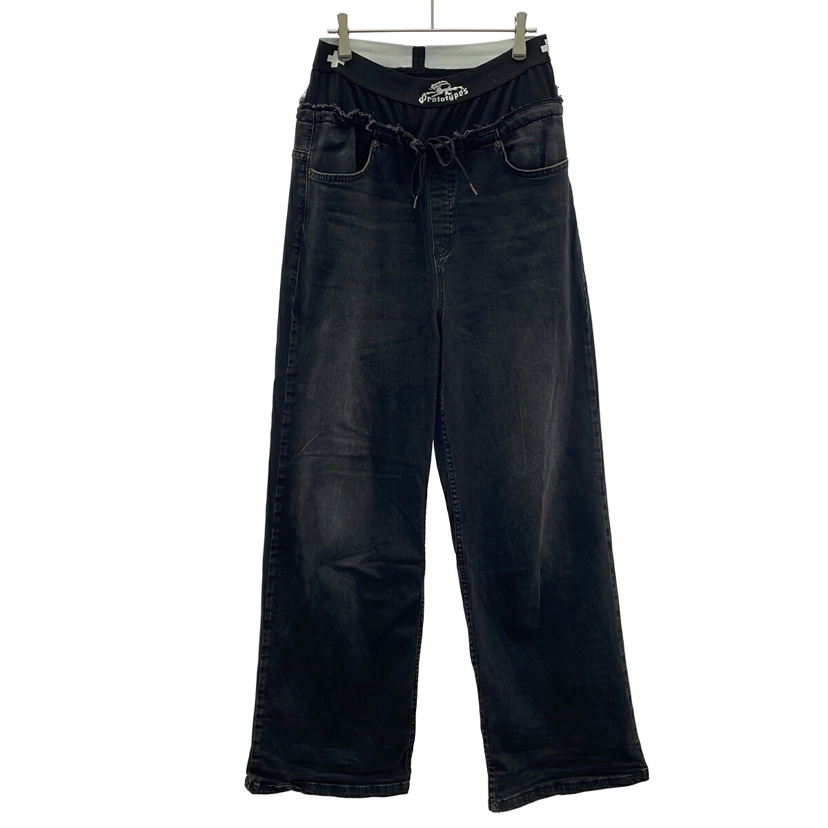 prototypes プロトタイプス REGULAR WAISTBAND JEANS ウエストバンド デニムパンツ 31PT07DPA01MWBL ブラック S/M 【中古】 IT6N6BKUK5V4｜MODESCAPE 店