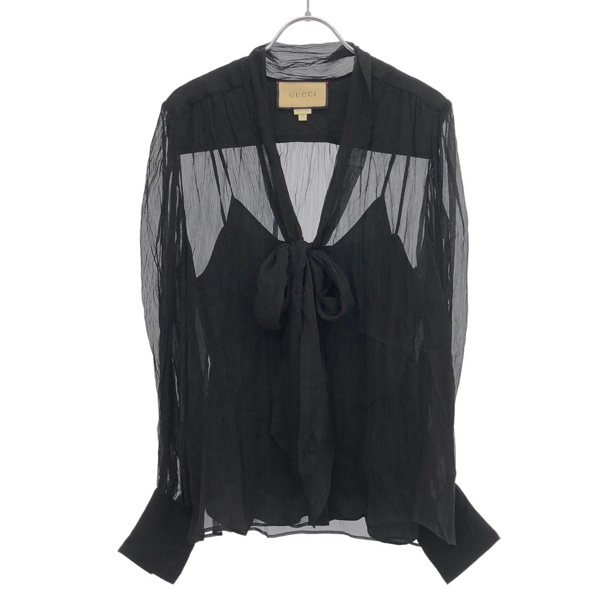 GUCCI グッチ シルクシフォンブラウス シャツ 756360 ZHS78 ブラック 40 【中古】 ITVHM6B5DYMA｜MODESCAPE 店