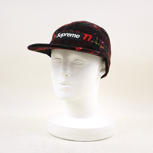 中古 Supreme Harris Tweed メンズ 18aw Cap シュプリーム ハリスツイード 18aw Wool Camp Cap ロゴウールキャップ 帽子 メンズ レッド Modescape 店