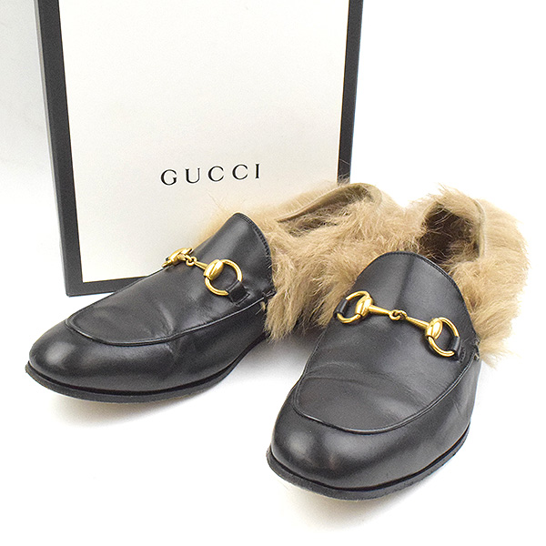 楽天市場 中古 Gucci グッチ ヨルダーンファーホースピットレザーローファーシューズ ブラック 5 23cm相当 メンズ Modescape 楽天市場店