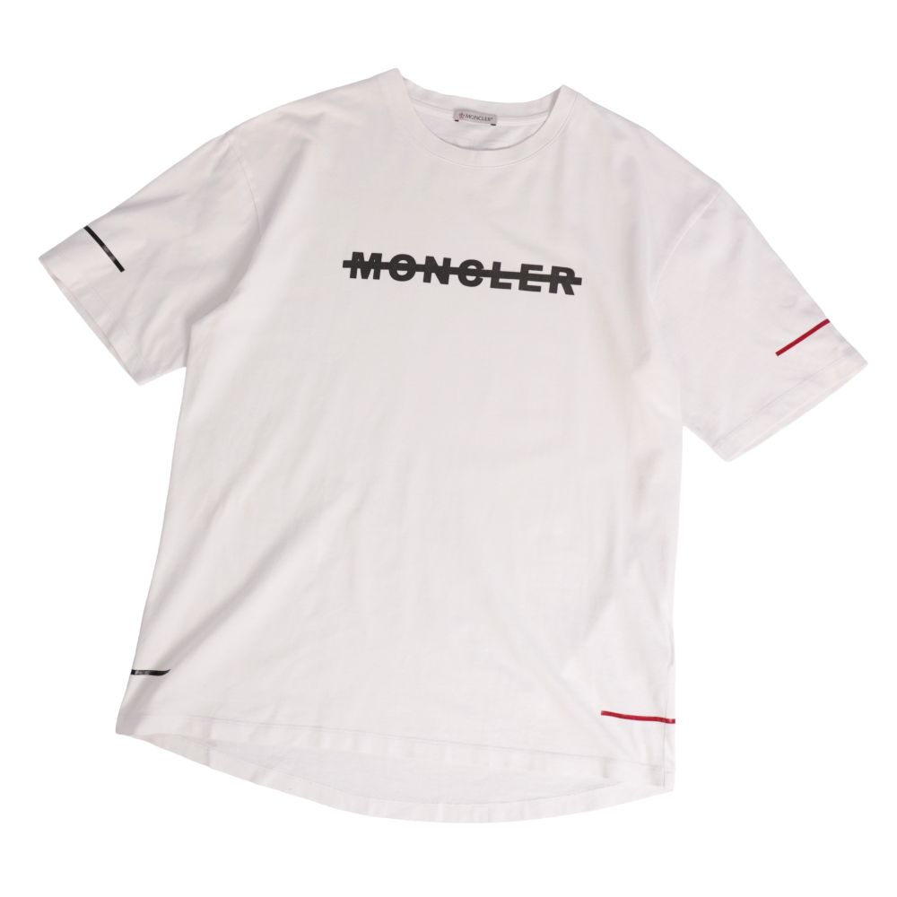 【美品】モンク線路 MONCLER プルオーバー 2018 カットソー 遊撃手捩り 半袖 綿織物 トップス メンズ M 白いこと【中古】