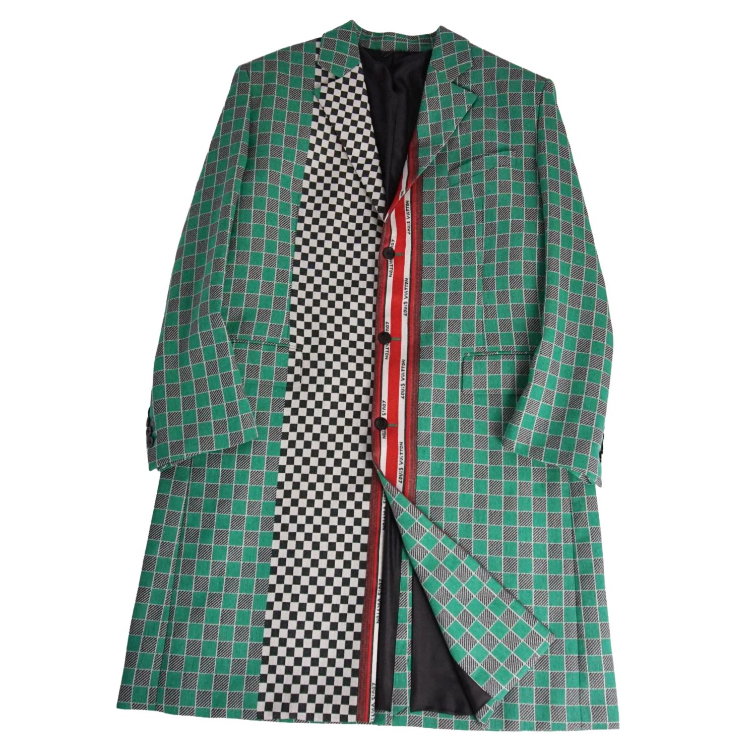 【極美品】ルイヴィトン LOUIS VUITTON 22SS コート チェスターコート ロングコート ダミエ チェック ウール アウター メンズ 56(XXL相当) グリーン/マルチカラー【中古】｜MODEST LORD 仙台 店