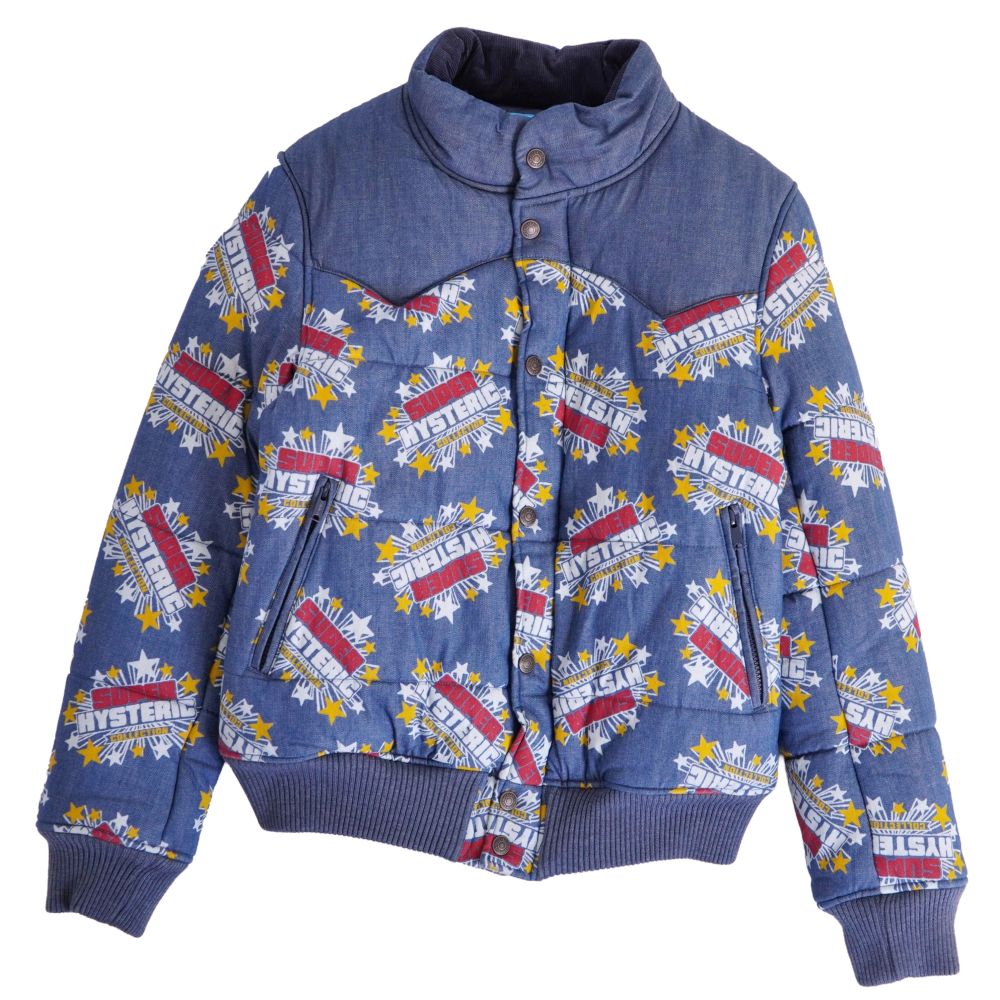 【美品】ヒステリックグラマー HYSTERIC GLAMOUR 上衣 上衣 ジーンズ 総柄 中綿入り口・入口 アウター メンズ M インディゴブルー【中古】