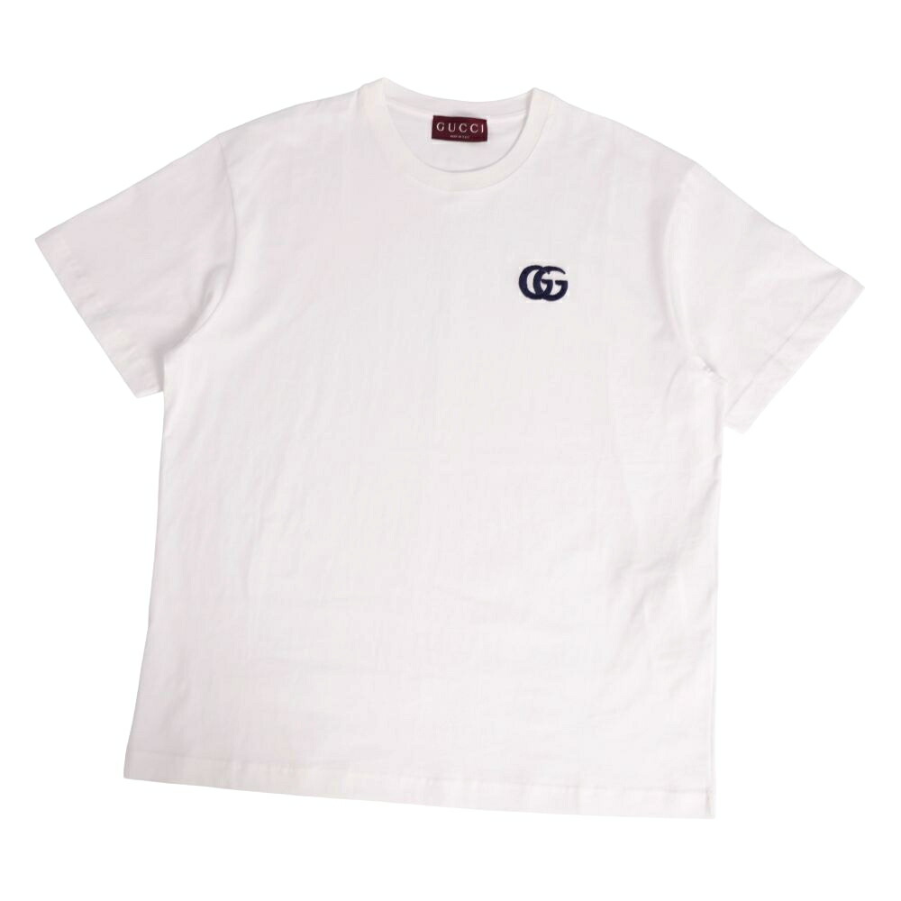 【極美品】グッチ GUCCI ティーシャツ 796395 カットソー 遊撃手衣袂 半袖 ダブルG 刺しゅう トップス メンズ イタリア製 L 白いこと【中古】