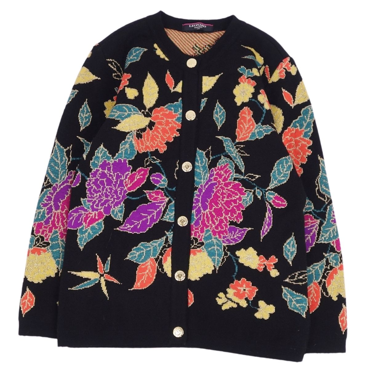 m*o様 LEONARD 花柄シルクカーディガン 楽天市場】LEONARD レオナール 0329102 シルク混ウール 金ボタン