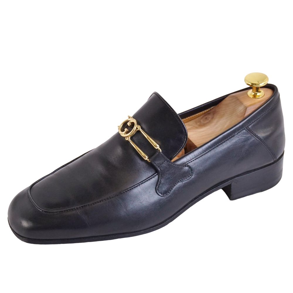 【美品】グッチ GUCCI ローファー モカシン ビジネスシューズ インターロッキング シューズ 革靴 メンズ イタリア製 6(25cm相当) ブラック【中古】