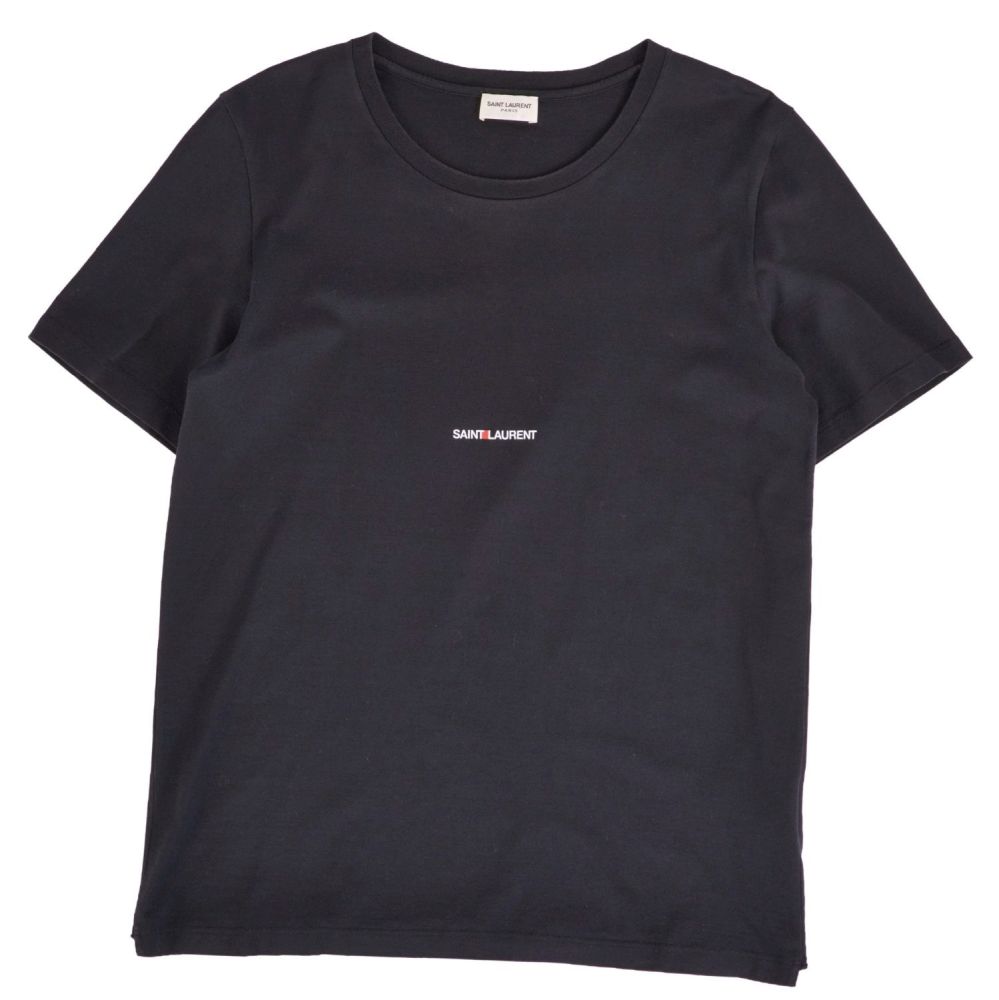 サンローラン 光の都市 SAINT LAURENT PARIS ティーシャツ カットソー 遊撃手衣袂 半袖 ロゴタイプ 綿織物 トップス メンズ S 黒いこと【中古】