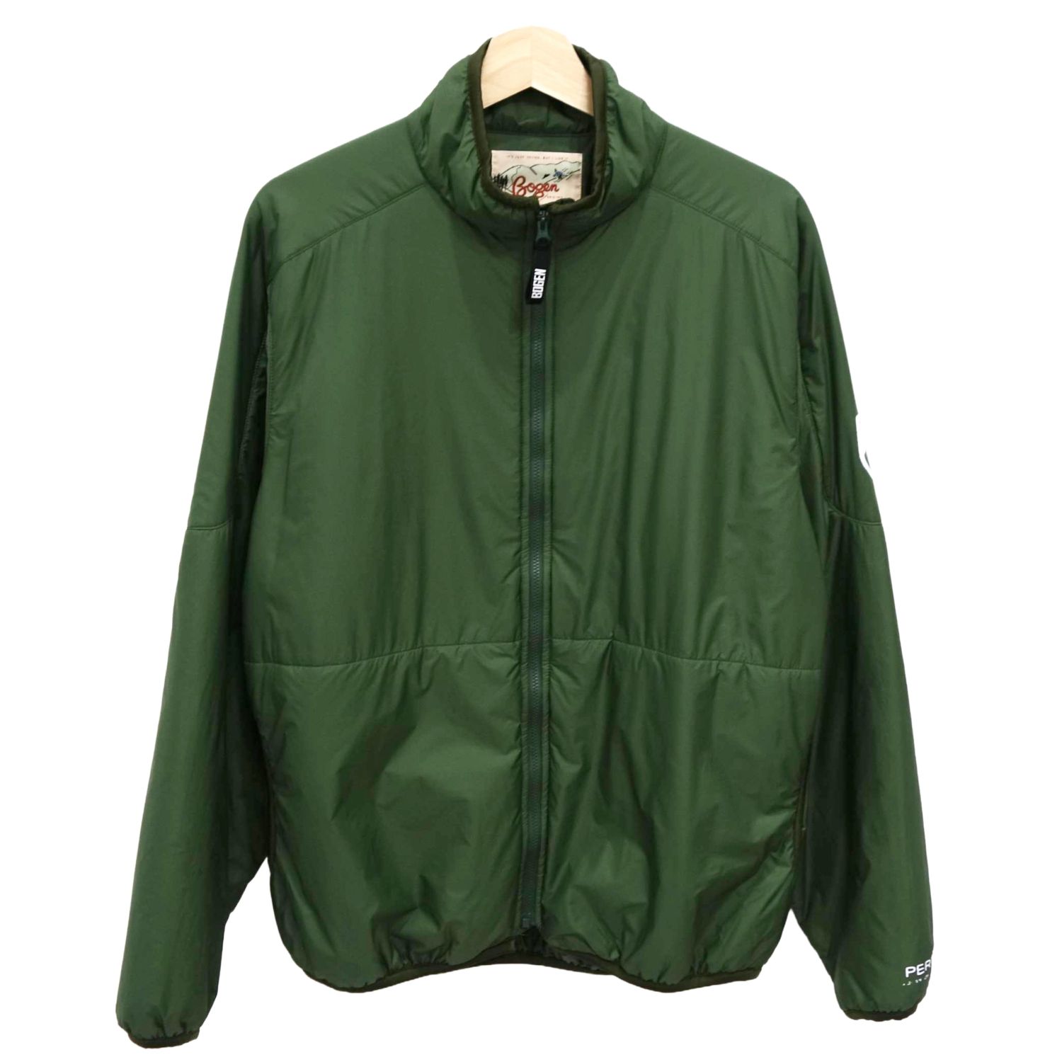 【美品】弓 BOGEN BG 裏打ち 上衣 立ち襟 中綿 アウター ミッドレイヤー メンズ M 緑であること【中古】