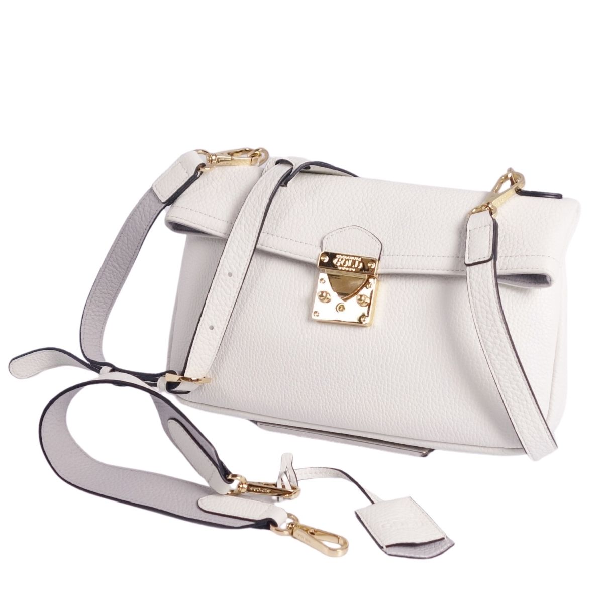 【美品】ココセリュクスゴールド COCOCELUX GOLD バッグ 3way ショルダーバッグ クラッチバッグ レザー 本革 カバン 鞄 レディース ホワイト【中古】