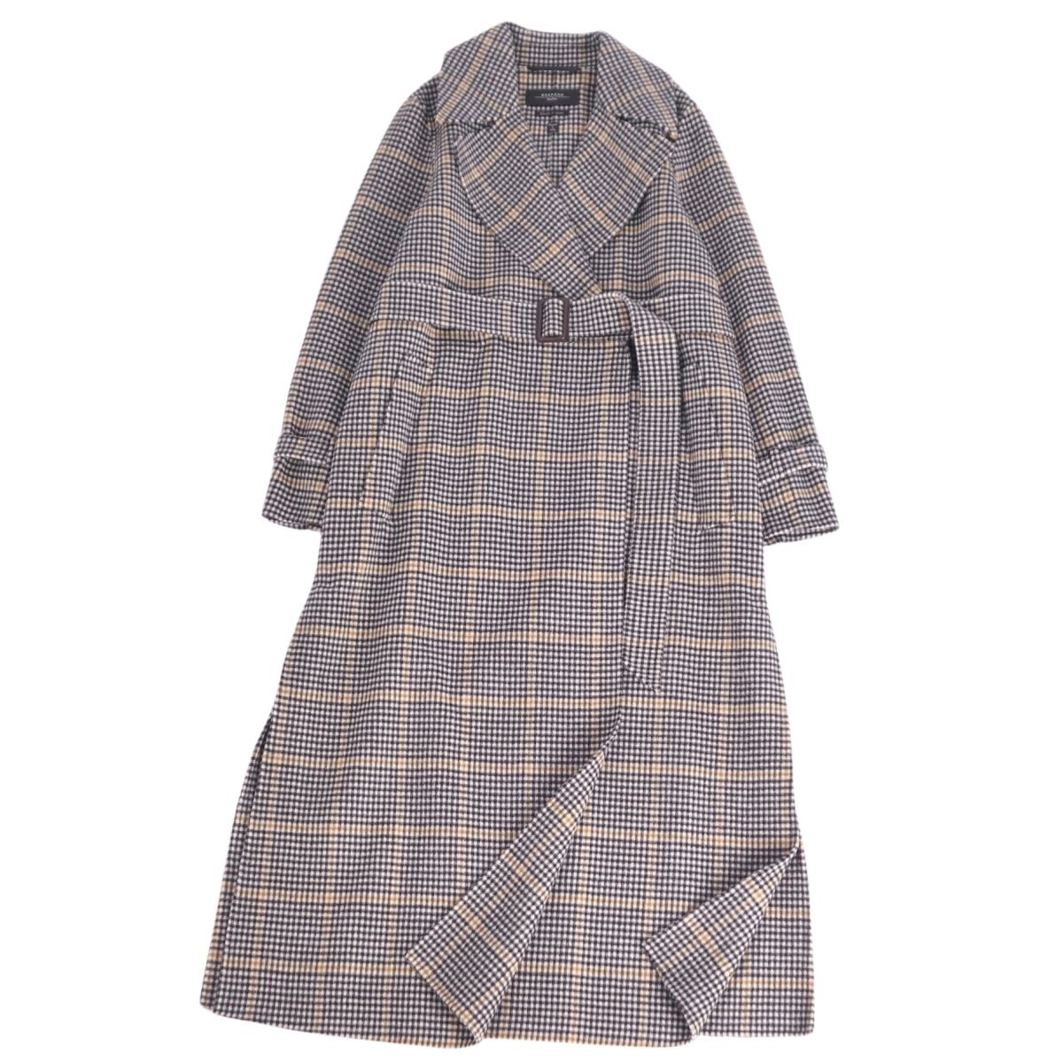 【極美品】マックスマーラ Max Mara WEEKEND cucito a mano クチートアマーノ コート チェスターコート ロングコート チェック ウール ダブルフェイス アウター レディース 40(M相当) ブラック/ホワイト/ブラウン【中古】