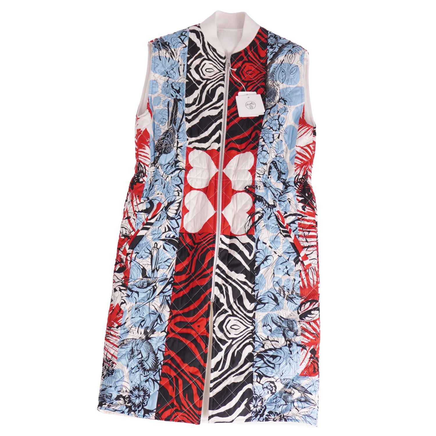 【極美品】エルメス HERMES 23SS コート ジレ ロングコート ノースリーブ リバーシブル 中綿 Jungle Love Wild シルク アウター レディース 34(XS相当) マルチカラー【中古】