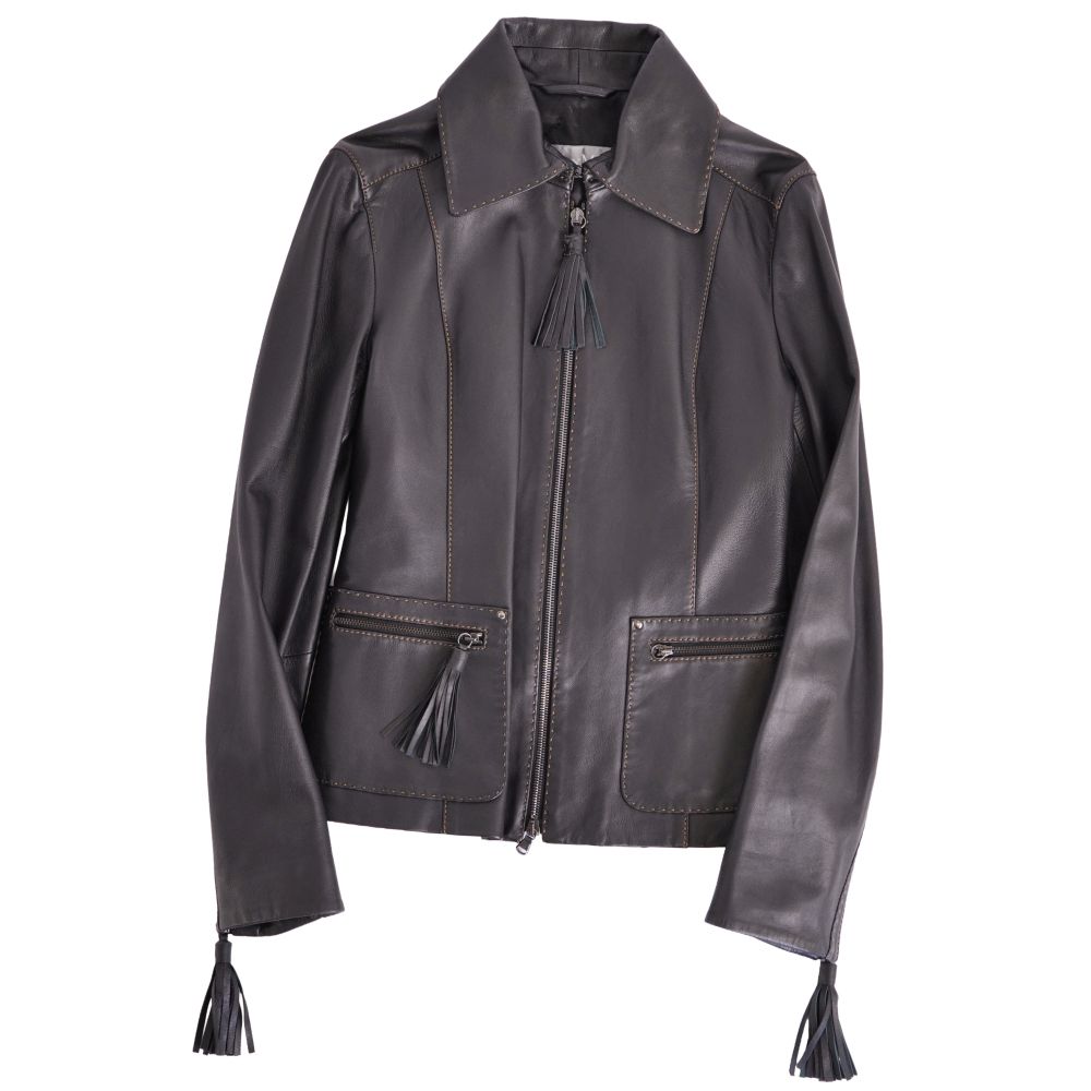マックスマーラ Max Mara ジャケット レザージャケット ラムレザー ジップアップ アウター レディース JI38 USA4 GB6(S相当) ブラック【中古】